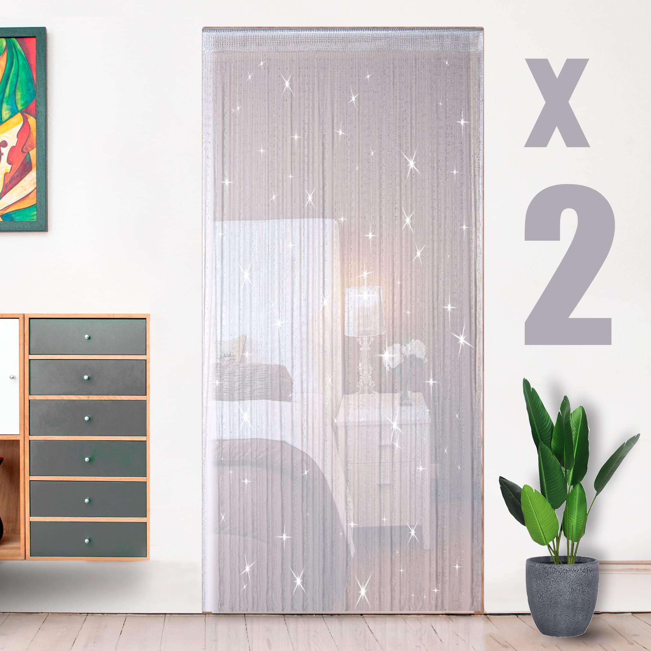 Hysenm 2 Pack 39 x 79 Inch Beaded Curtain String Door Curtains, Hippie Room Decor Closet Beaded Curtains for Doorway, Room Divider Privacy Decor, Boho Home Decoration for Bedroom, Party, White