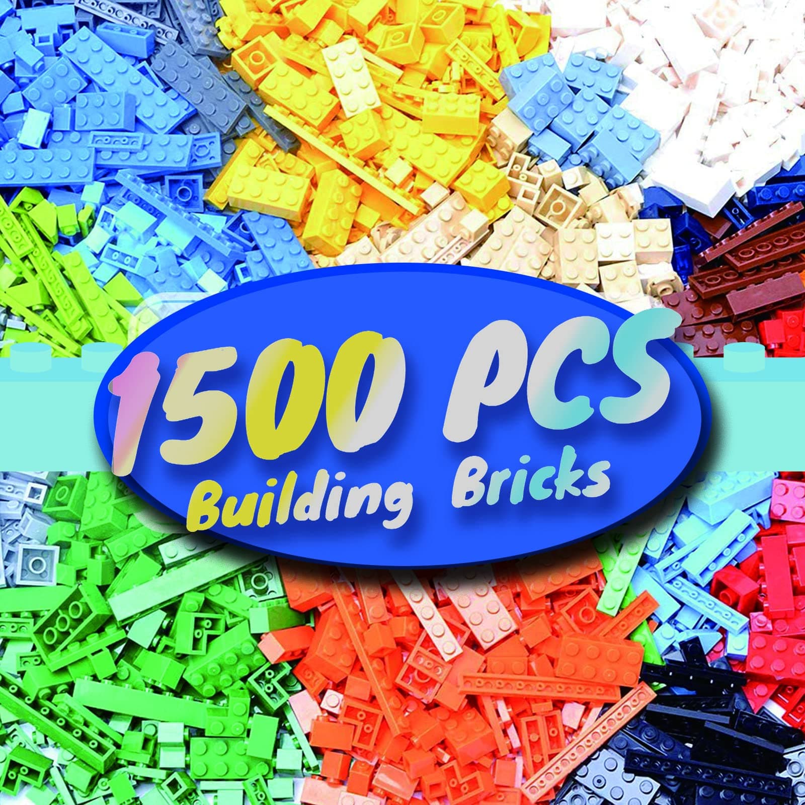 – 1500 Pieces Building Bricks, Classic Bulk Small Blocks, Classic Building Bricks Set Basic Building Blocks Compatible with All Major Brands