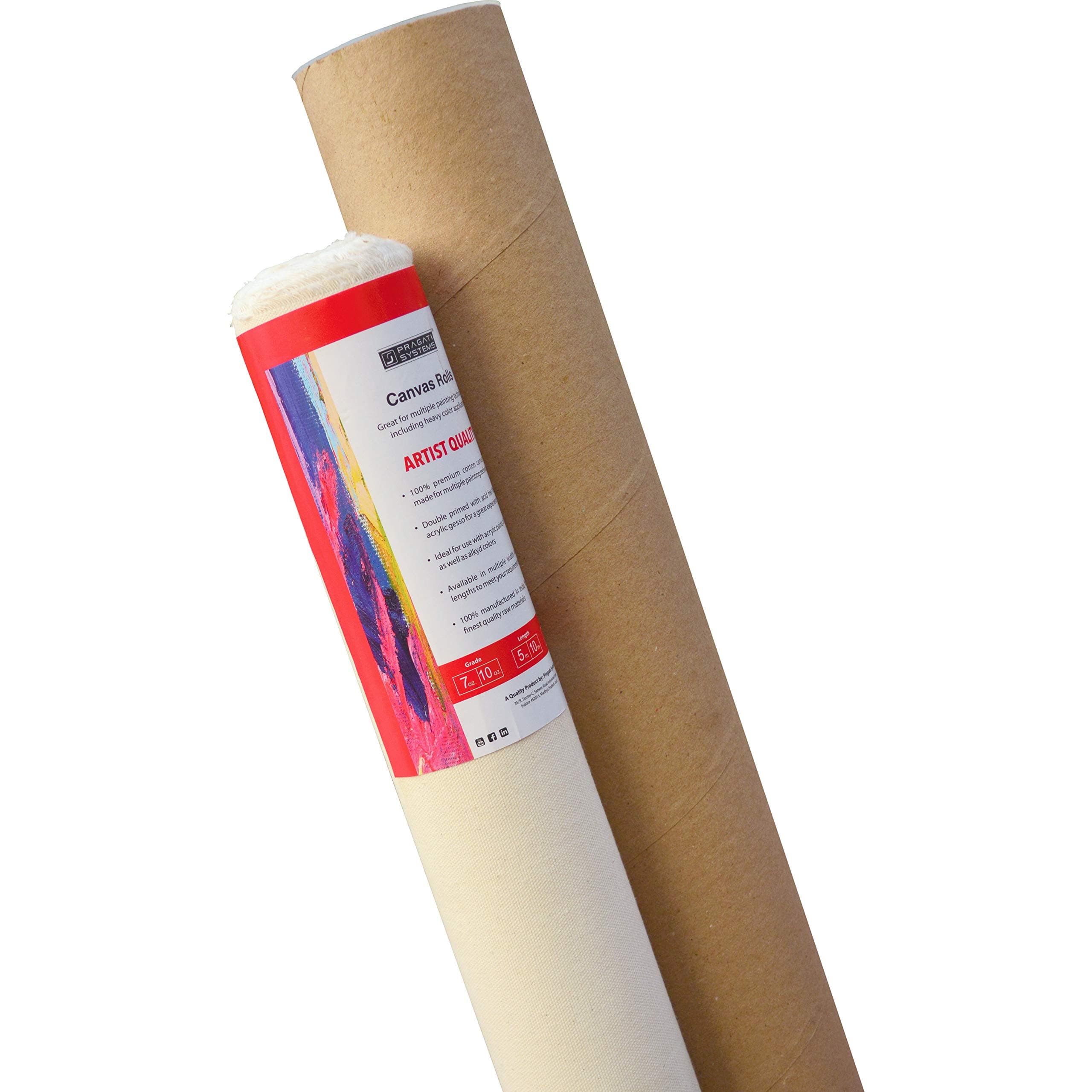 Pragati Systems® Hobby Series (07 Oz.) Medium Grain Primed Cotton Canvas Roll for Oil, Acrylic & Alkyd Colors | Double-Primed Artist Canvas for Painting, White (84 Inch x 5 Meter)
