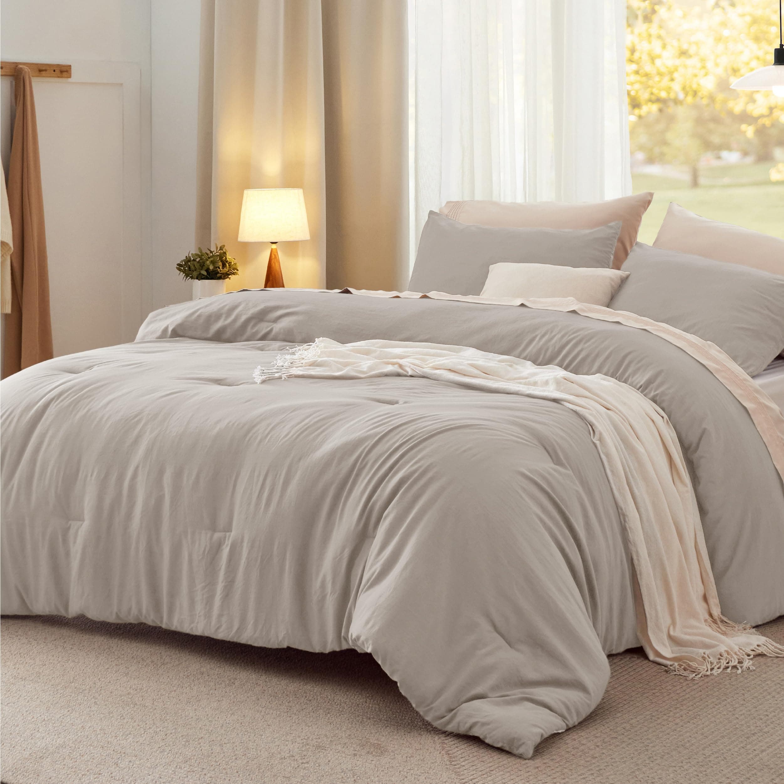 Bedsure Full Comforter Set, Linen Soft Prewashed Bedding for All Seasons, 3 Pieces GentleSoft™ Bed Set, 1 Lightweight Comforter (82"x86") and 2 Pillowcases (20"x26")