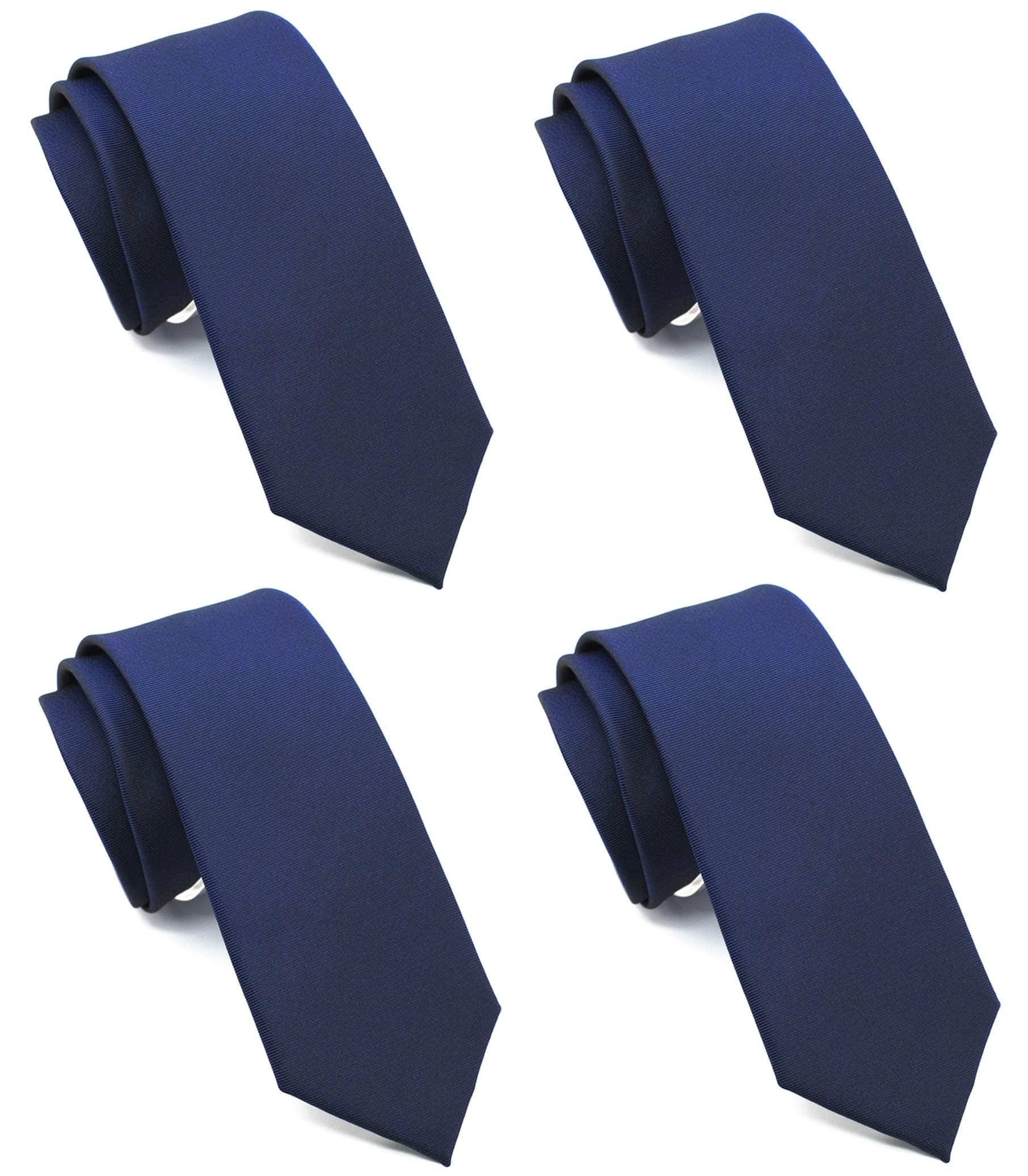Skinny Solid Ties for Men, 2.5 inch Slim Plain Neckties 4-Pack
