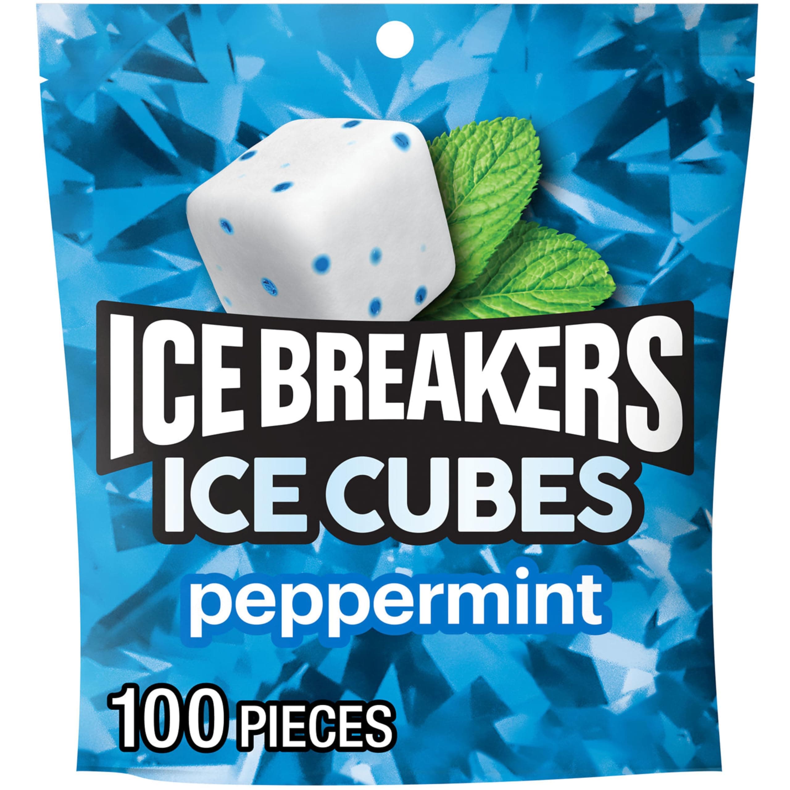 ICE BREAKERS ICE CUBES Peppermint With Cooling Crystals, Made with Xylitol, Sugar Free Chewing Gum Pouch, 8.11 oz (100 Pieces)