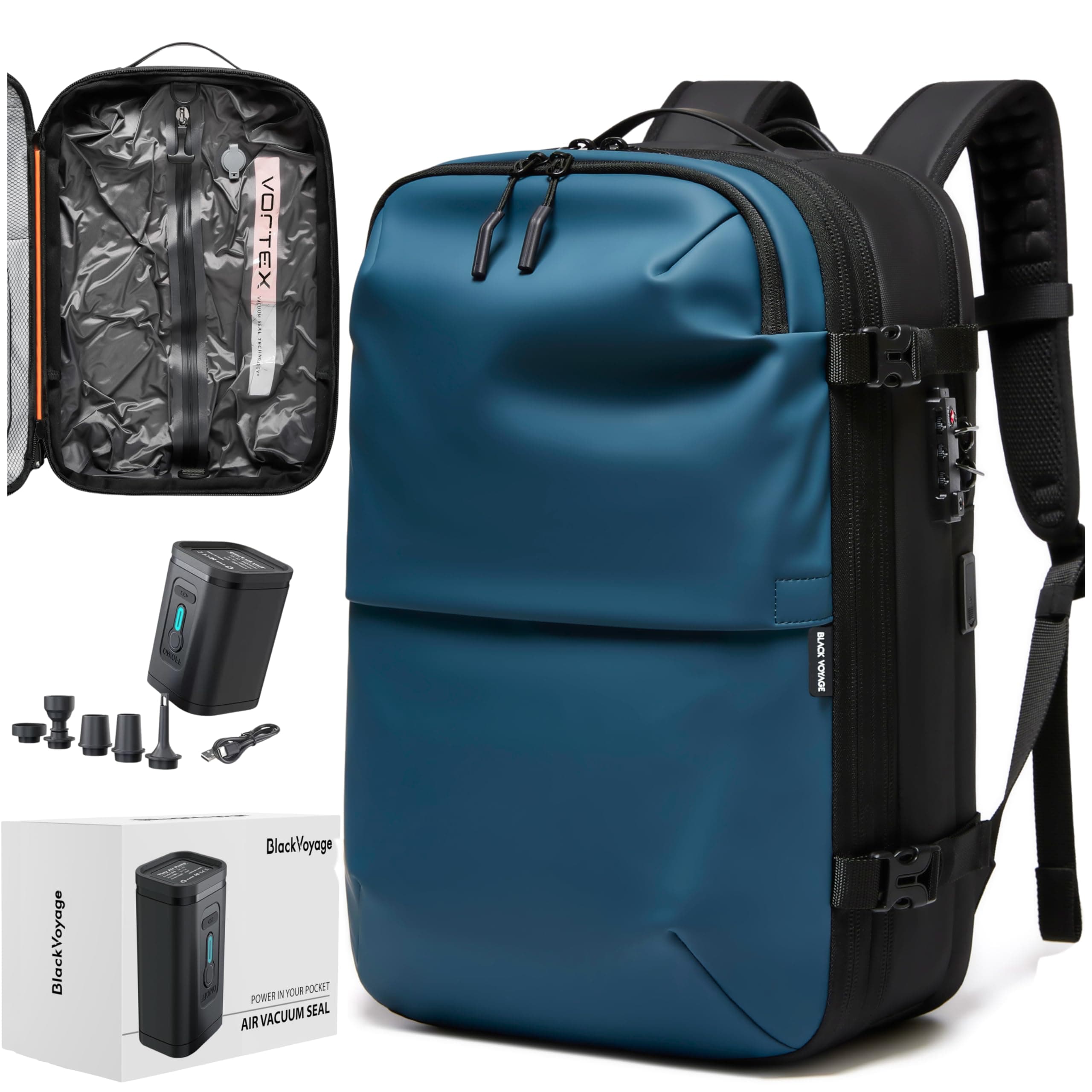 BlackVoyage Vortex Vacuum Seal Travel Backpack 60L Expandable Air Compression System Water Resistant TSA Lock