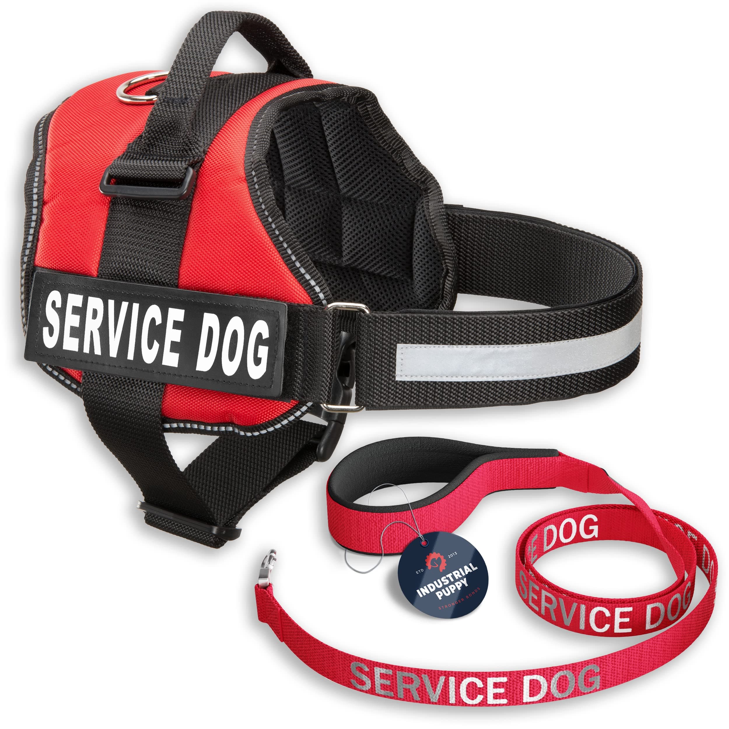 Service Dog Vest with Hook and Loop Straps & Matching Service Dog Leash Set - Harnesses from XXS to XXL - Harness Features Reflective Patch and Comfortable Mesh Design (Red, Large)