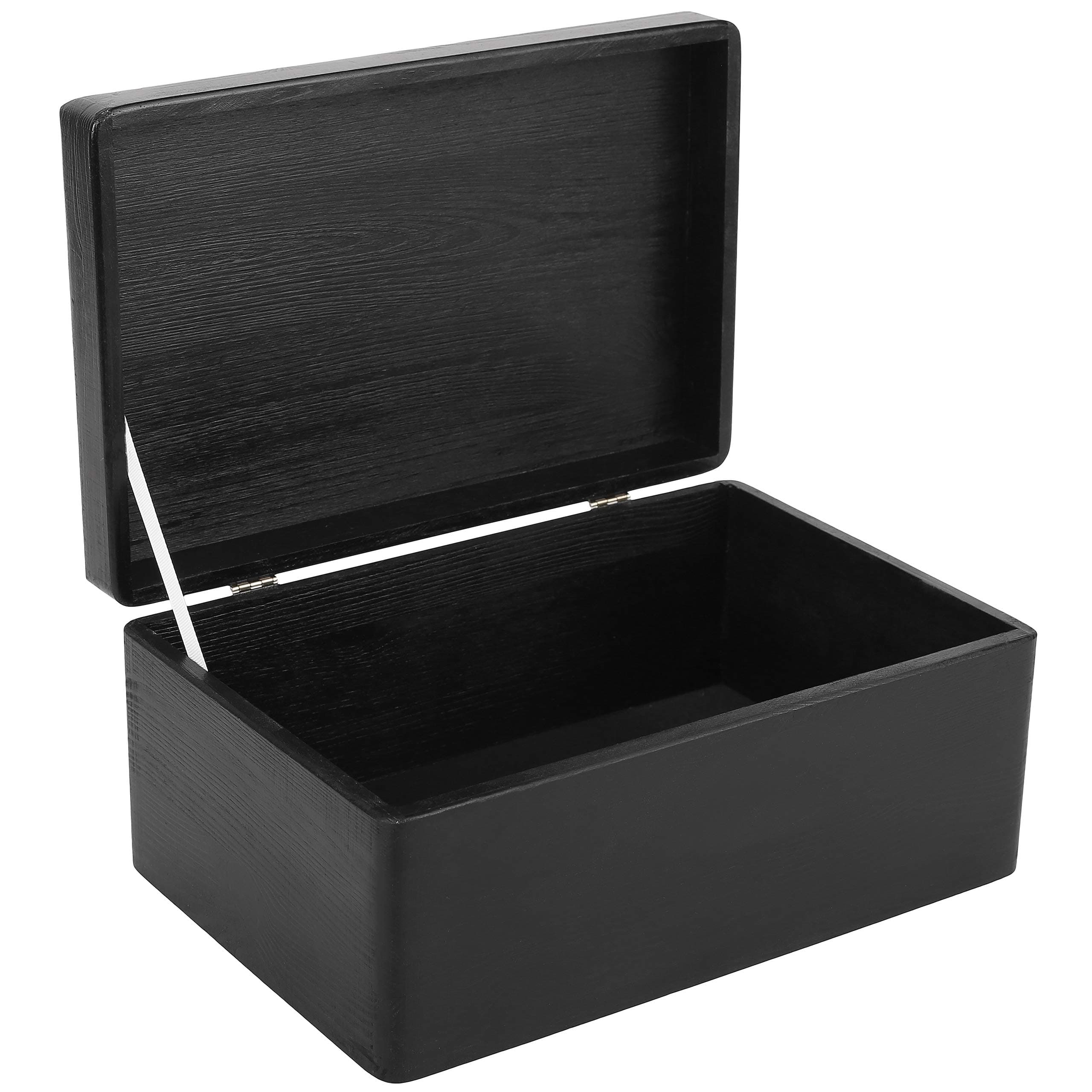 Creative Deco Large Black Plain Wooden Storage Box with Lid | 30x20x14cm (+/-1 cm) | Hinged Lid | Gift Christmas Xmas Box Kitchen Storage | ROUGH & UNSANDED Wood Keepsake Memory Craft Chest