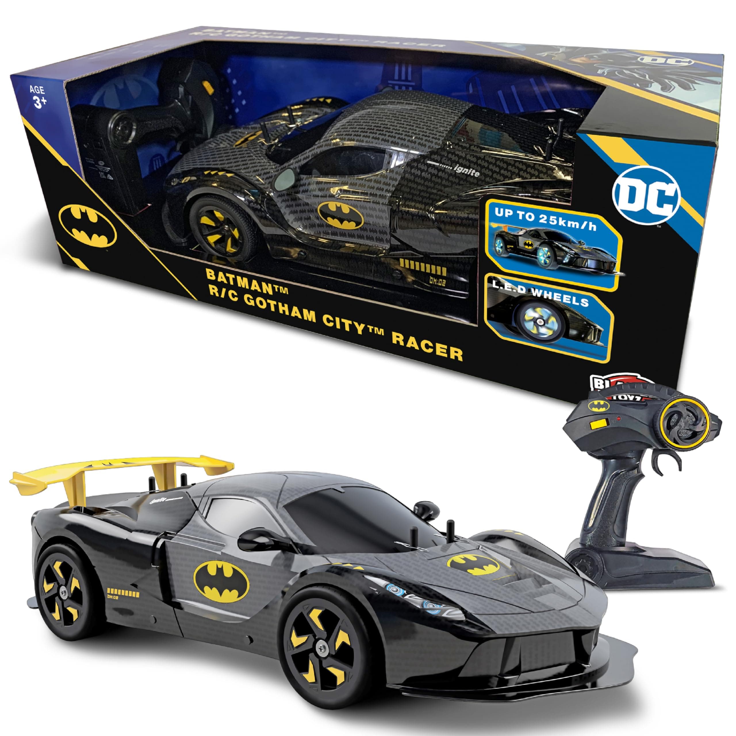 BLADEZ Batman RC Gotham City Racer, DC Comics, Remote Control Batmobile, 1 10 Scale High Speed Vehicle, Licensed Toy for kids, Toyz