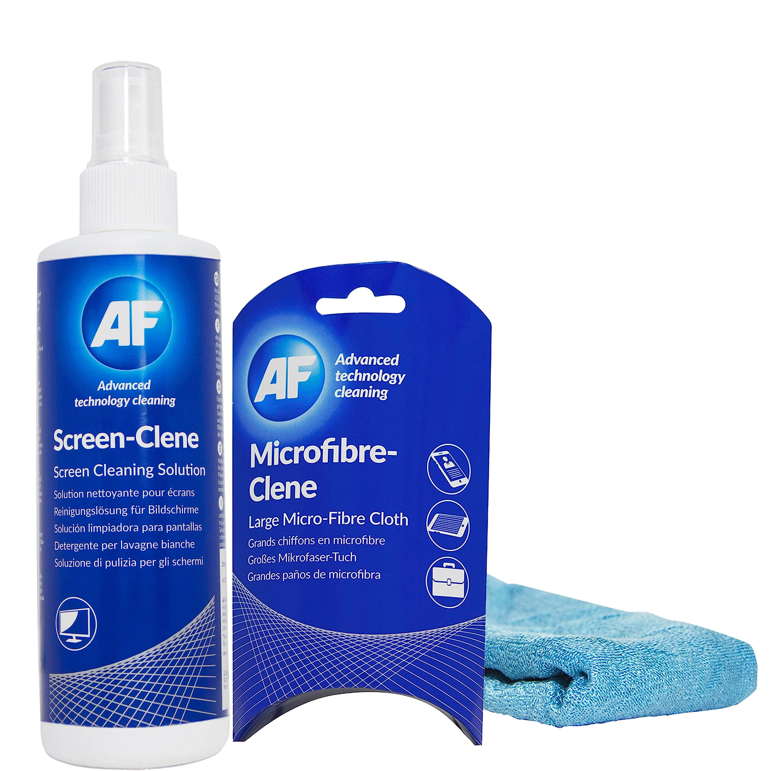 AF Screen Cleaner Solution 250ml and Large Microfibre Cloth - Ideal for TV's, PC's, Laptops, Tablets & Phone's