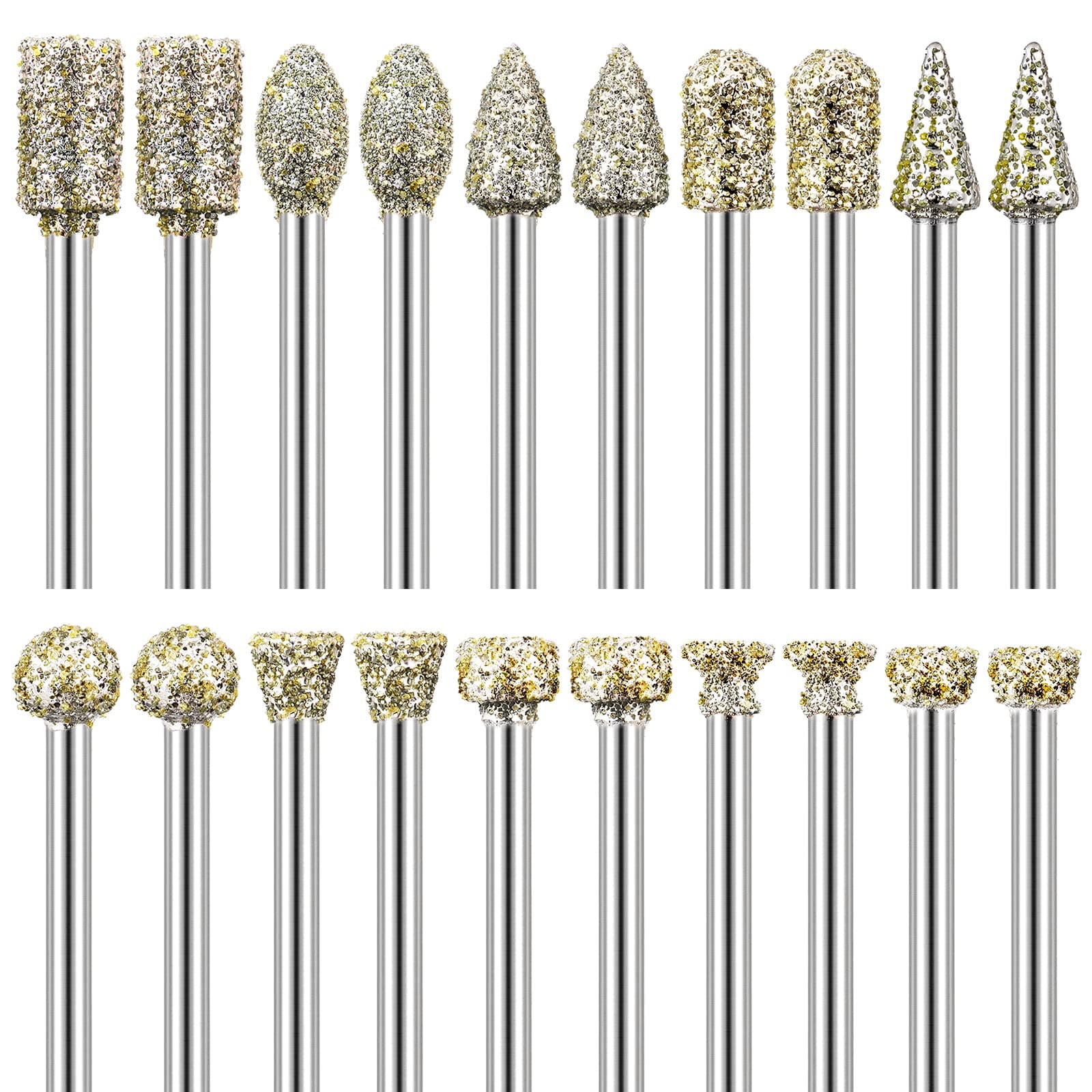 Diamond Grinding Burr Drill Bit Set for Dremel Rotary Tool 20Pcs Diamond Burr Bits with 1/8 Inch Shank Rotary Tool Accessories for Stone Glass Ceramics Carving, Grinding, Polishing, Engraving