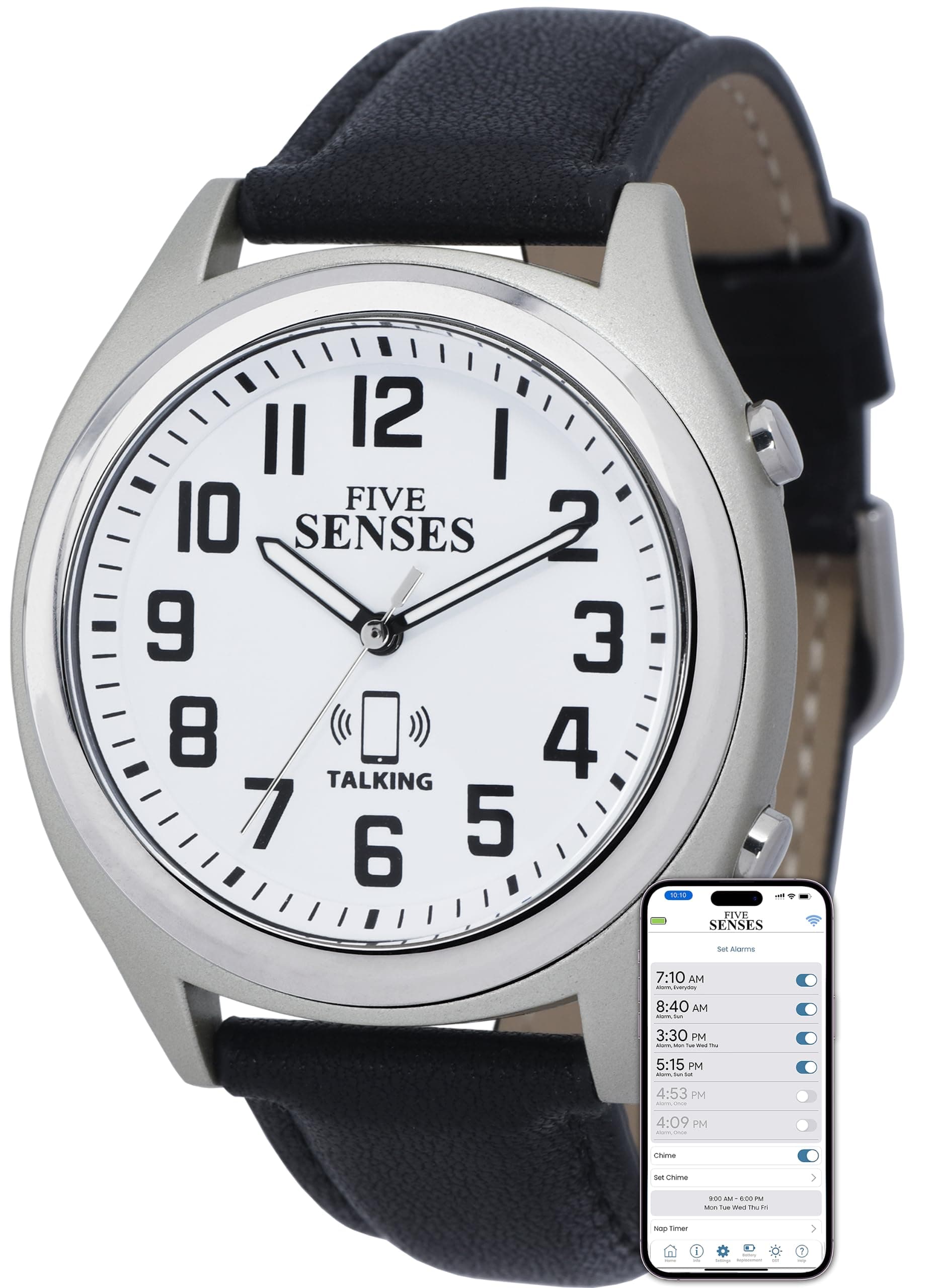 FIVE SENSES Smart Atomic Talking Watch with Voice Reminders and App Control for Seniors and Visually Impaired - A Great Gift for Blind Men and Women, Talking Watches for The Blind