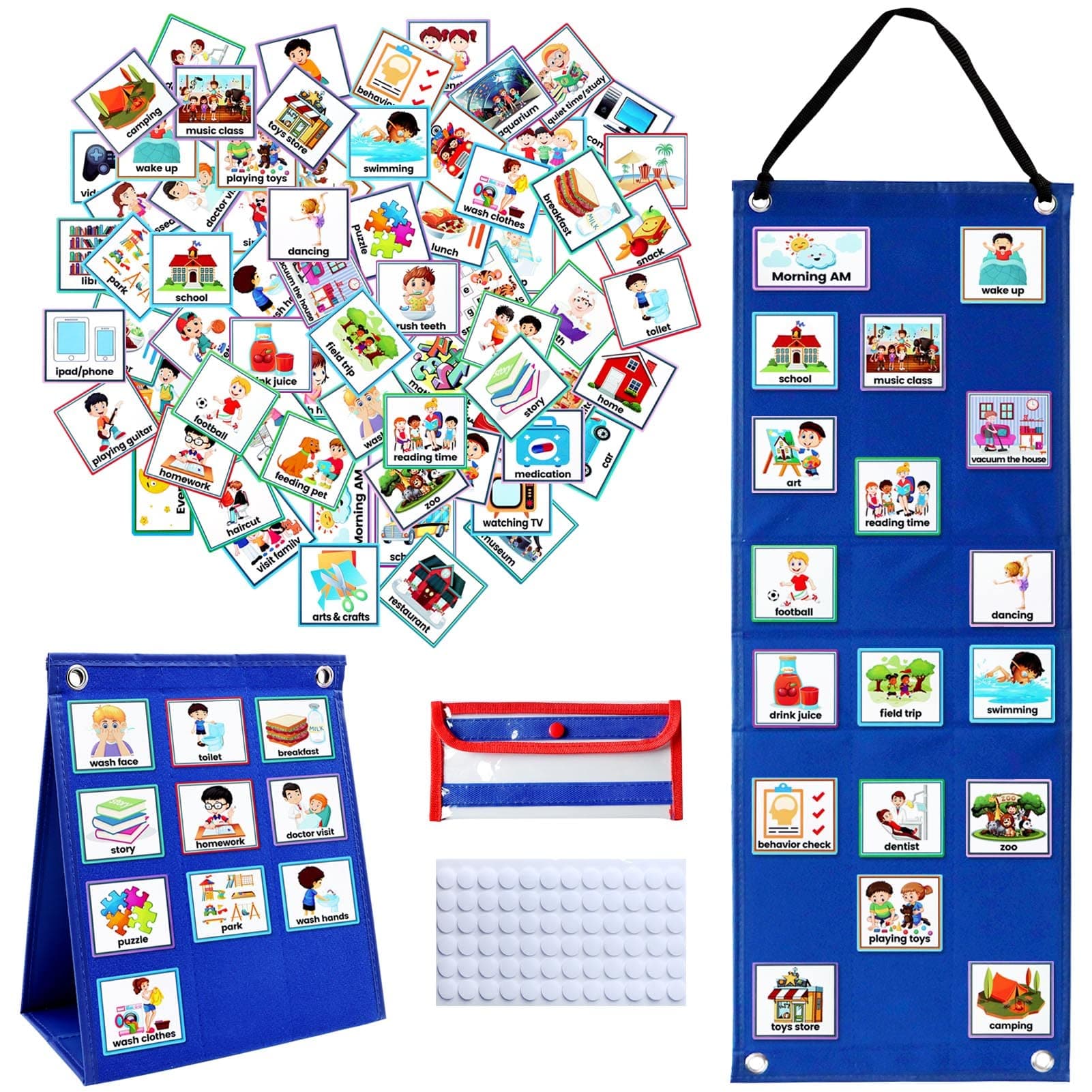 Visual Timetable for Kids, Uooker Visual Aids Children Visual Now and Next Board Learning Aids Tool with 70 Picture Cards, Daily Routine Chart to Support Communication for Autism, adhd, Preschool