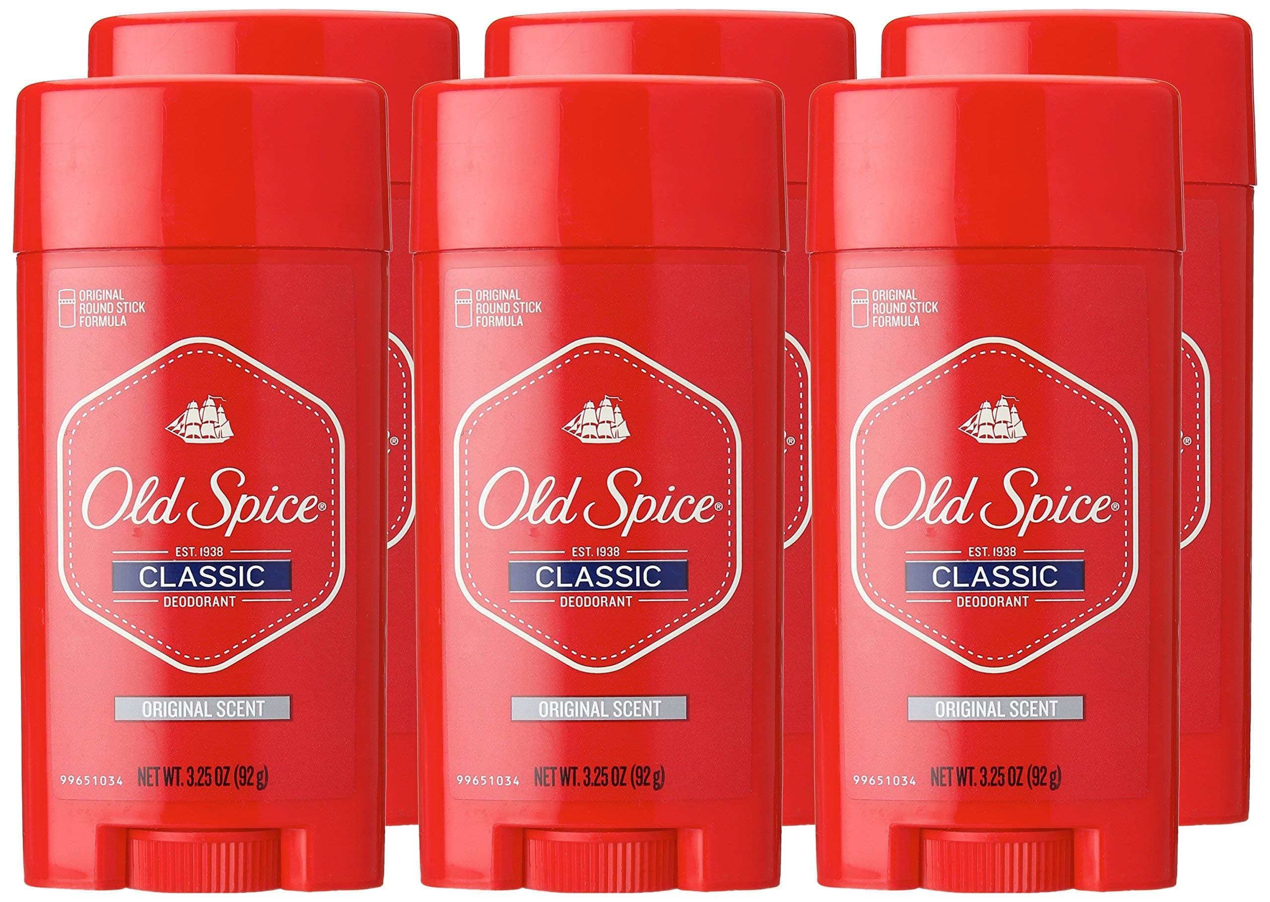 Old Spice Classic Deodorant Stick, Original 3.25 oz (Pack of 6)