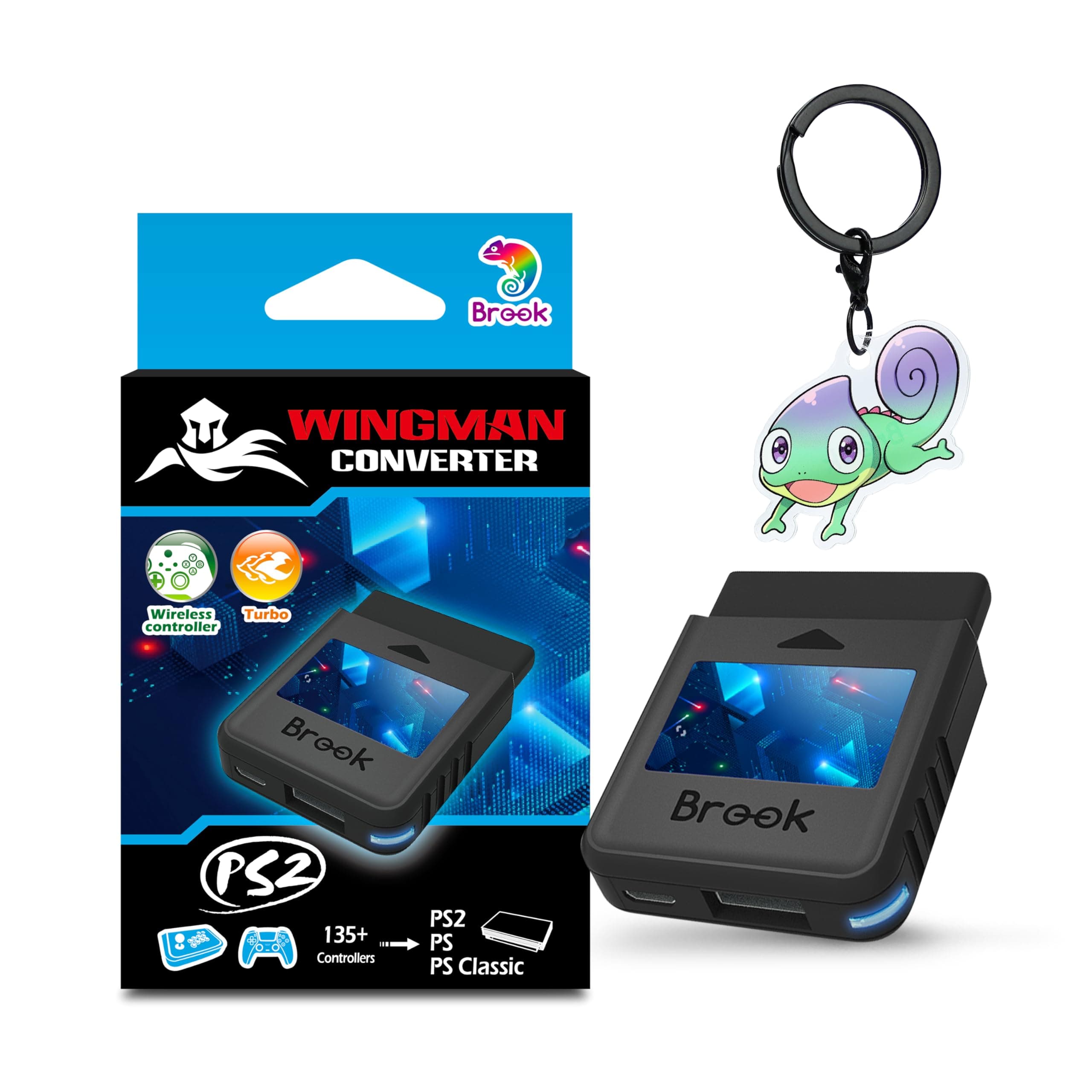 Brook Wingman PS2 Converter Wireless Adapter for PS4/PS3 to PS2/PS1/PS Classic, Supports Xbox & Switch Controllers, Retro Gaming Adapter with Keychain [Exclusive Version]