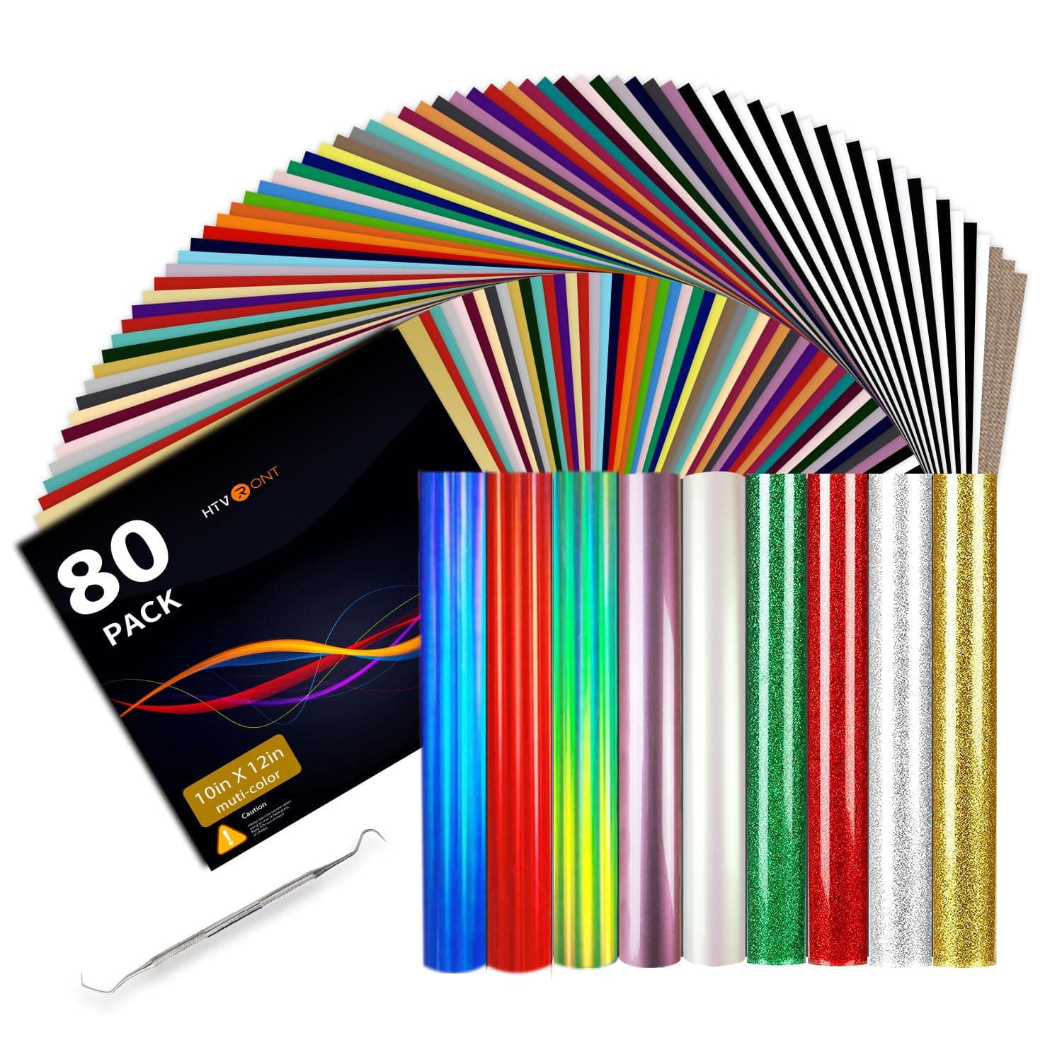 HTV Heat Transfer Vinyl Bundle: 80 Pack 12" x 10" Iron on Vinyl for T-Shirt, 39 Assorted Colors with Vinyl Accessories Tweezers for Cricut, Silhouette Cameo or Heat Press Machine