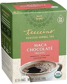 Teeccino Maca Chocolaté Herbal Tea - Rich & Roasted Herbal Tea That’s Caffeine Free & Prebiotic with Natural Energy from Adaptogenic Peruvian Maca, 10 Tea Bags