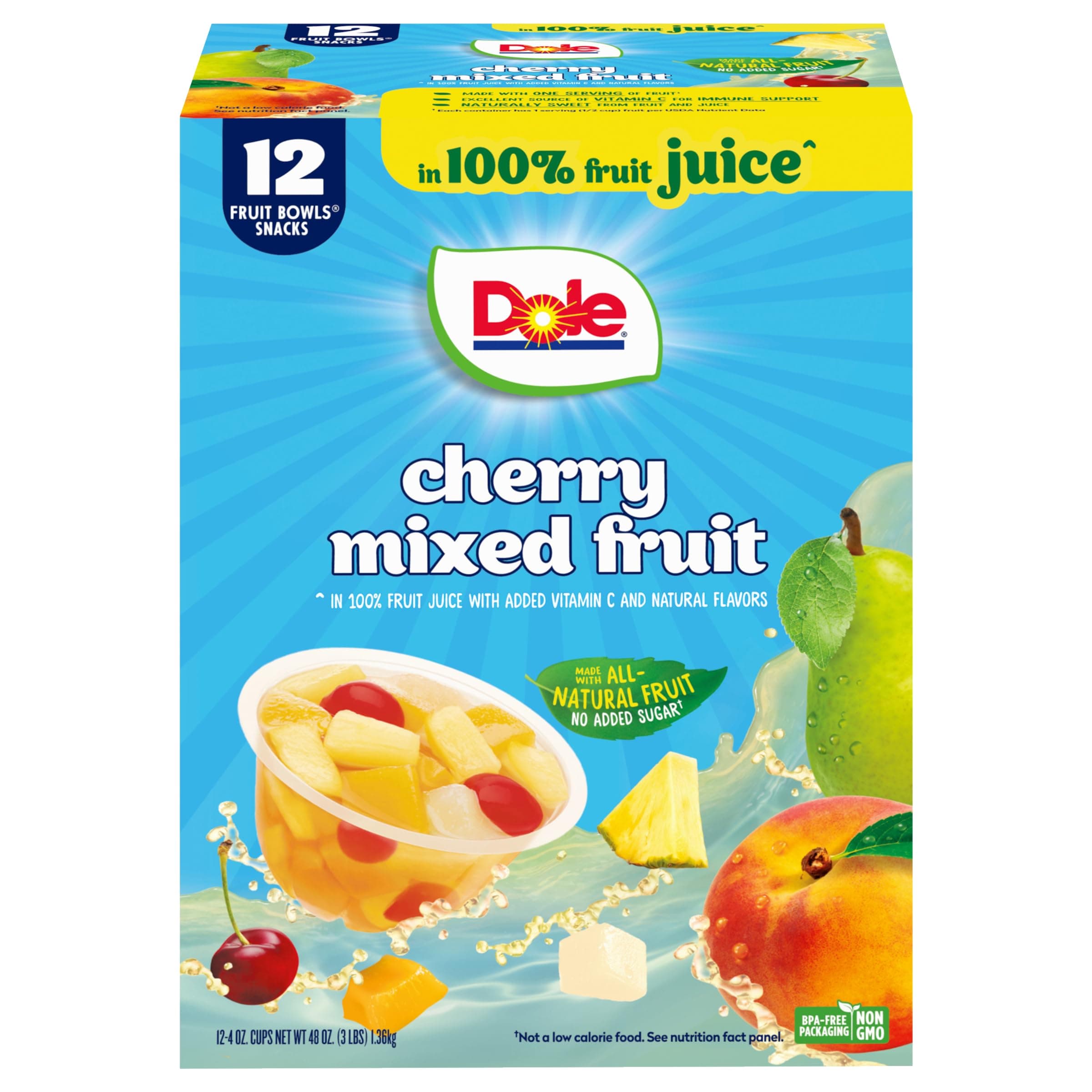 Dole Cherry Mixed Fruit in 100% Juice^ - Dole Fruit Bowls Snacks - 4 oz Fruit...