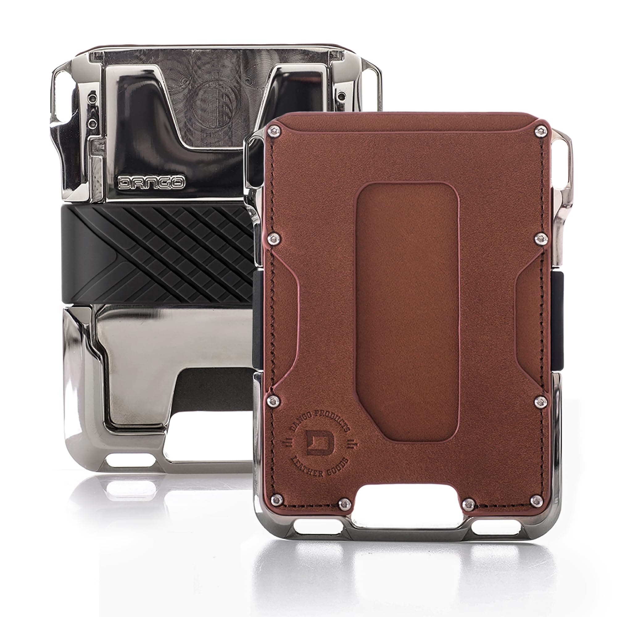 Dango Slim Minimalist Wallet for Men - RFID Blocking - Nickel Plated, Whiskey Brown/Polished Nickel