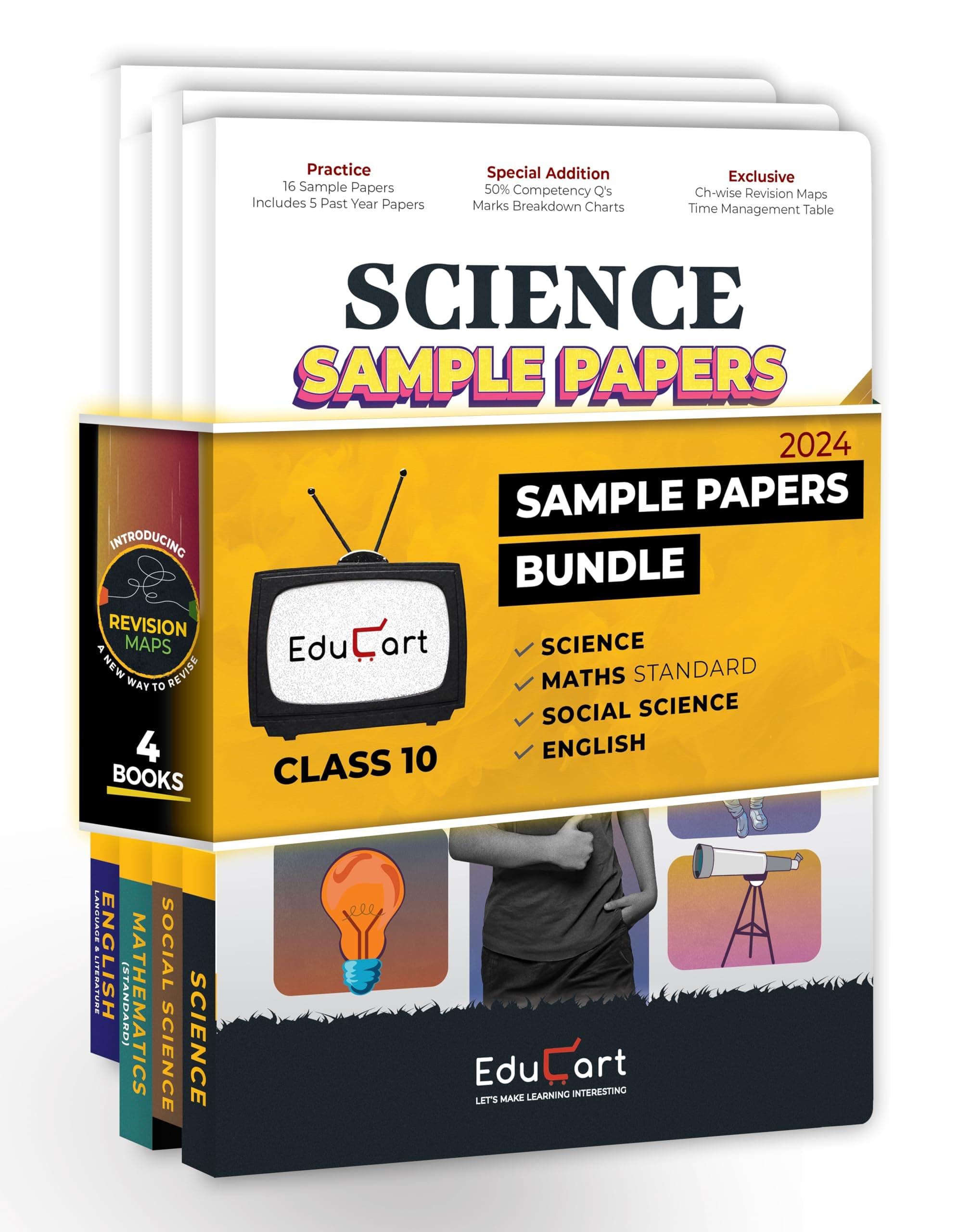 Educart CBSE Class 10 Sample Papers Bundle - Science, Maths, Social Science & English 2023-24 (Introducing Revision Maps and Past Year Papers) 2024