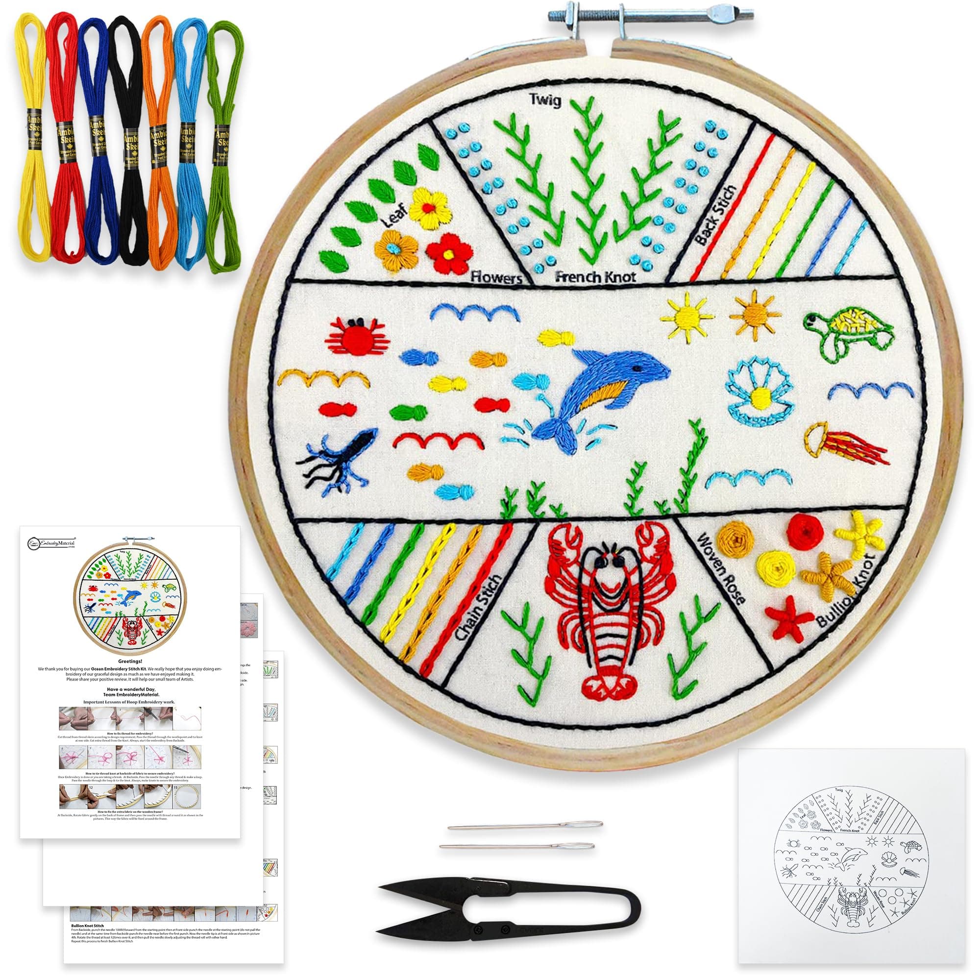 Embroiderymaterial Starter Kit Embroidery Set with Pattern Digital Printed Cloth Fabric Instructions Papers Thread Hoop Needle