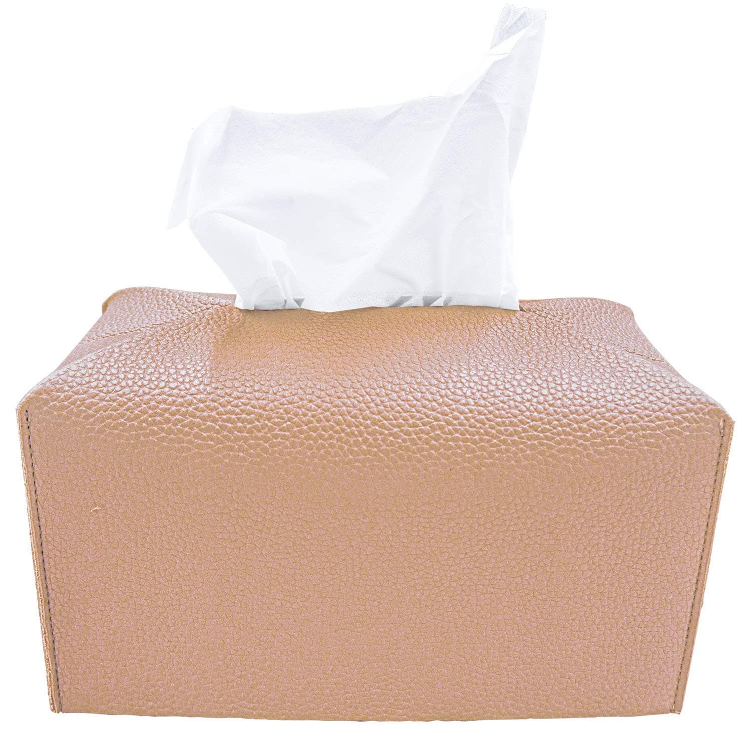 Carrotez Tissue Box Cover, [Refined] Modern PU Leather Rectangular Tissue Box Holder - Decorative Holder/Organizer for Bathroom Vanity Countertop, Night Stands, Office Desk 9.5"X5"X5" - Peach Pink
