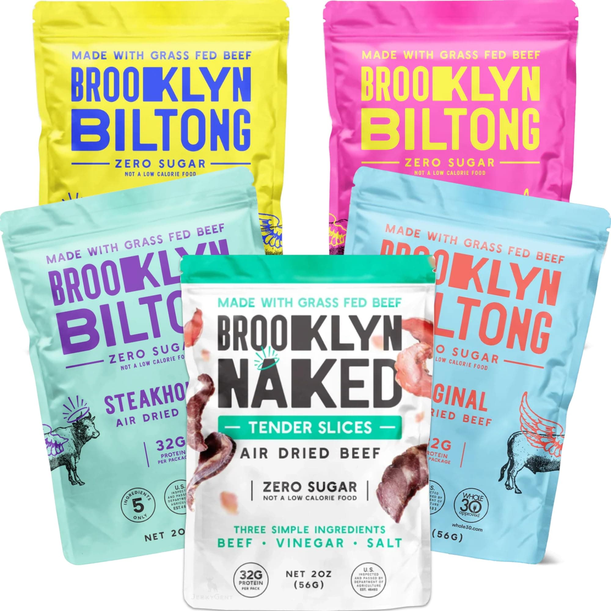 Brooklyn Biltong Beef Jerky Snack - Grass Fed, Whole30, Zero Sugar, Paleo Friendly with No Artificial Ingredients, 32g of Protein per package, No Sugar Everyday Snack