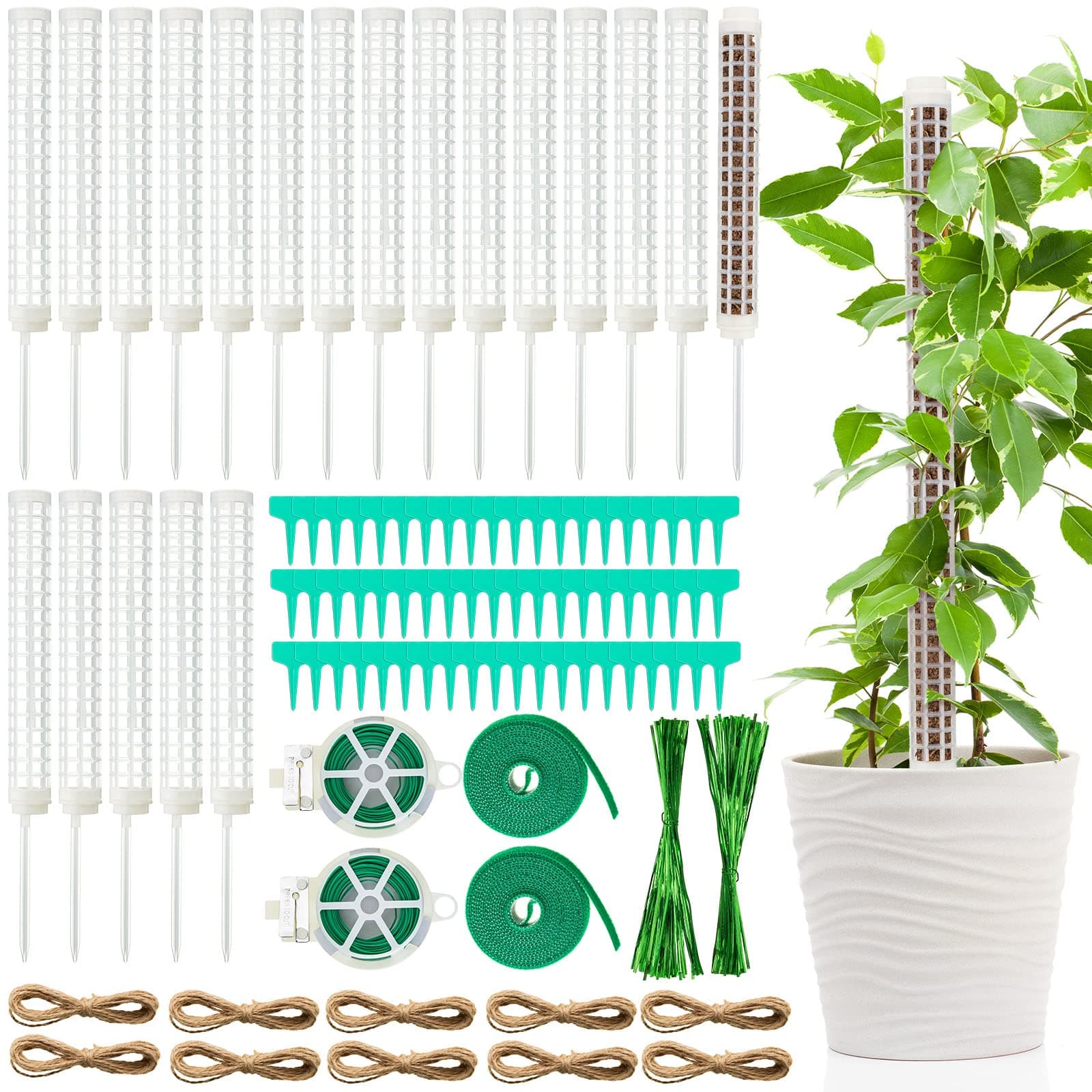 20 Set Moss Pole Plastic Pole Stick for Plant Stakes and Supports Stackable Plant Stakes for Indoor Plants Hollow Plant Pole Self Watering Plant Moss Pole Individually or Together, Moss Not Included