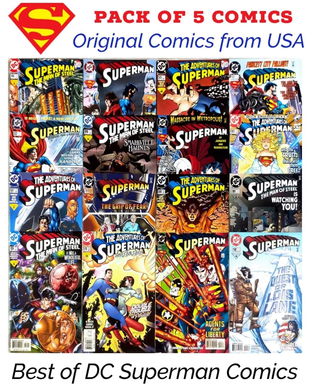 DC Comics Superman Comics | Best of DC Superman Comics Set | Original Comics from USA | Pack of 5 Comics | Assorted Collection of 1990s and 21st Century Issues