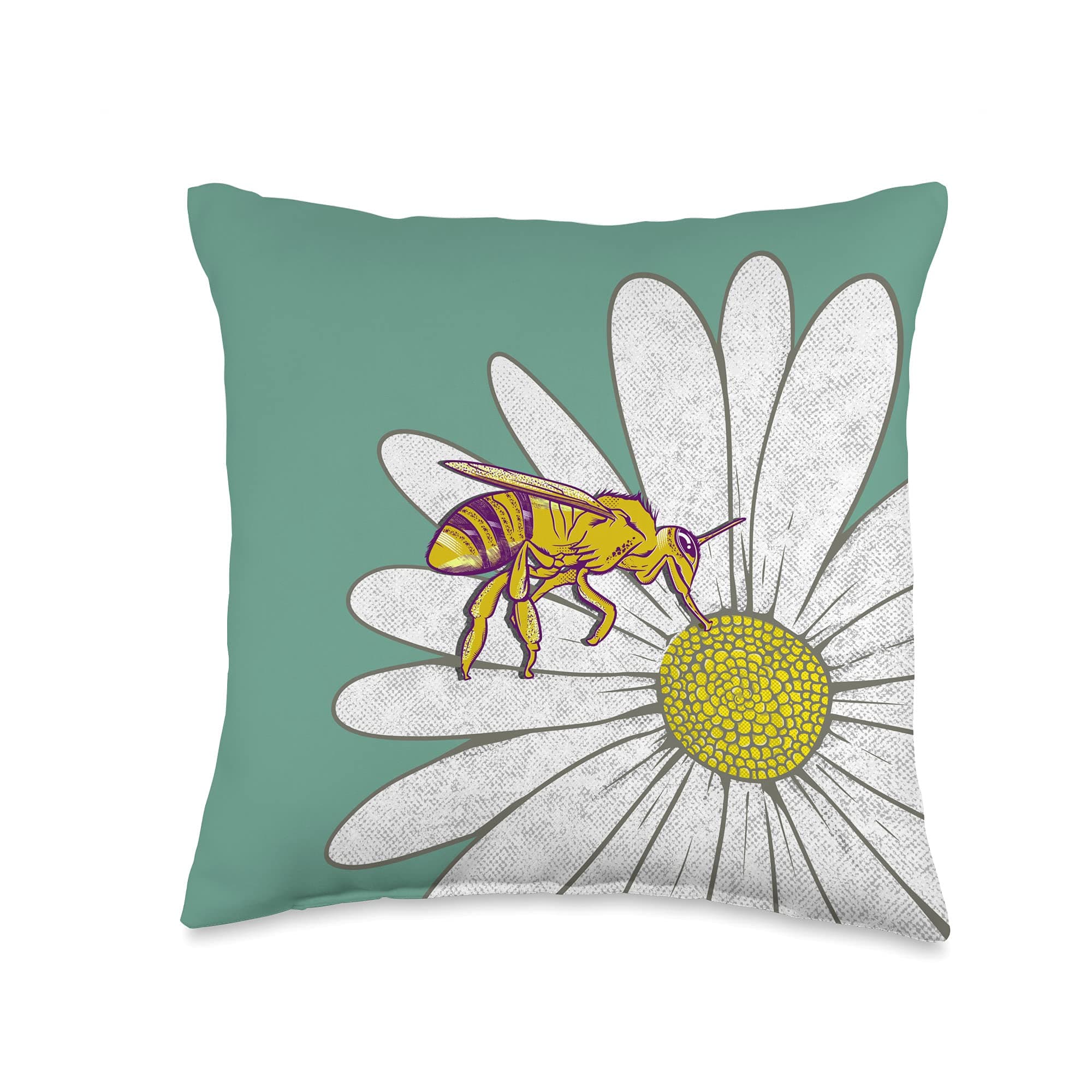 Mailboxdisco Bee Pollinating a Flower Throw Pillow, 16x16, Multicolor