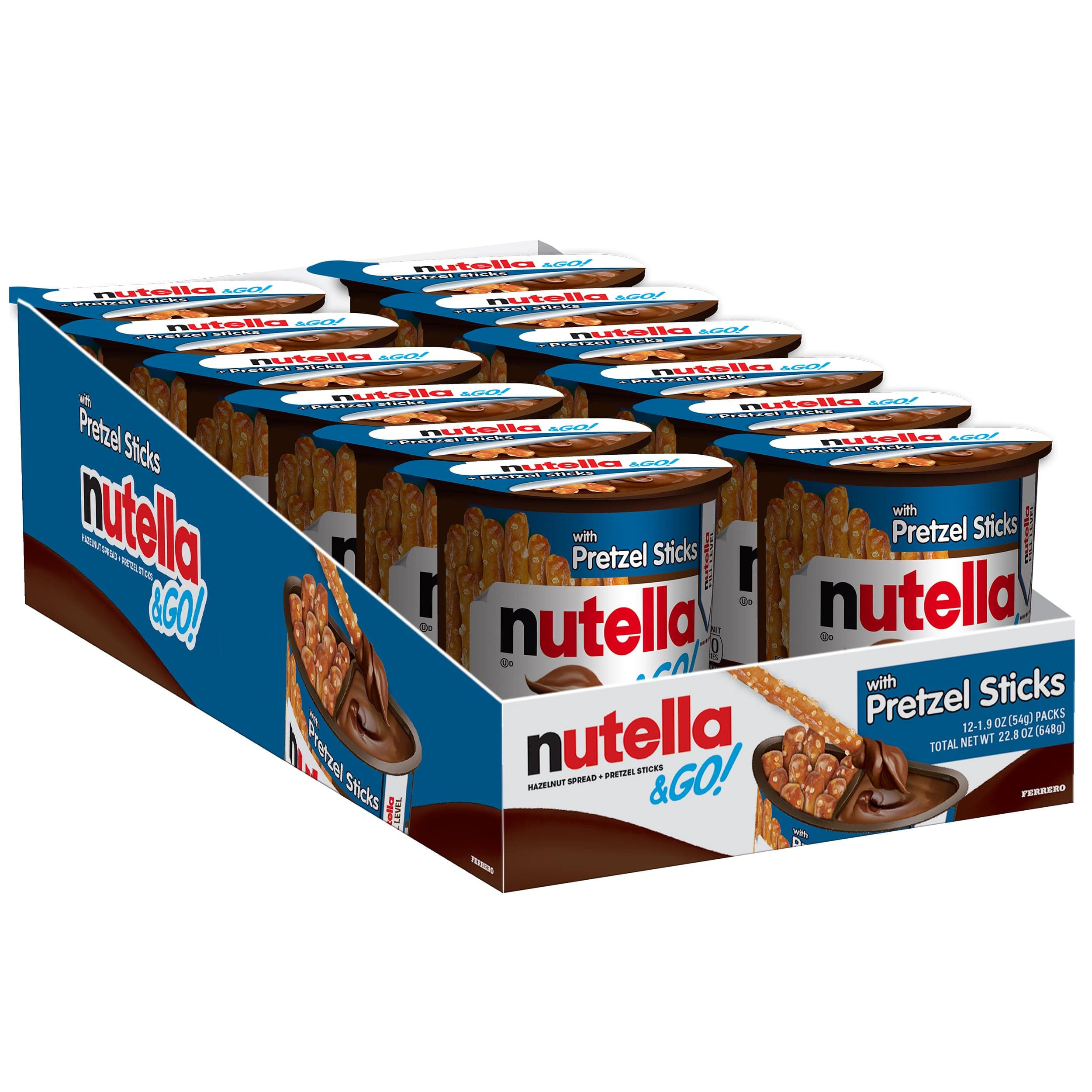Nutella & GO! Bulk 12 Pack, Hazelnut and Cocoa Spread with Pretzel Sticks, Stocking Stuffers, Snack Cups, 1.9 oz Each​