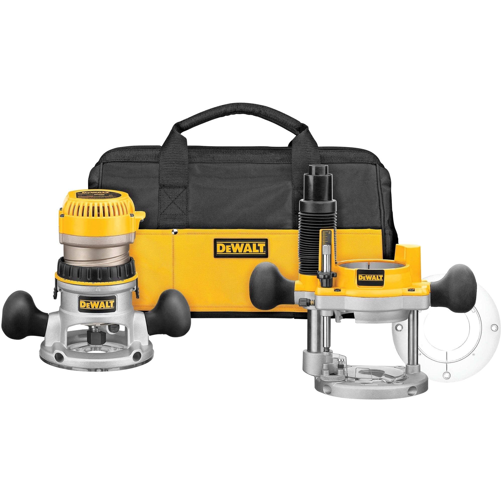 DEWALT DW618PKB 2-1/4 HP EVS Fixed Base/Plunge Router Combo Kit with Soft Start