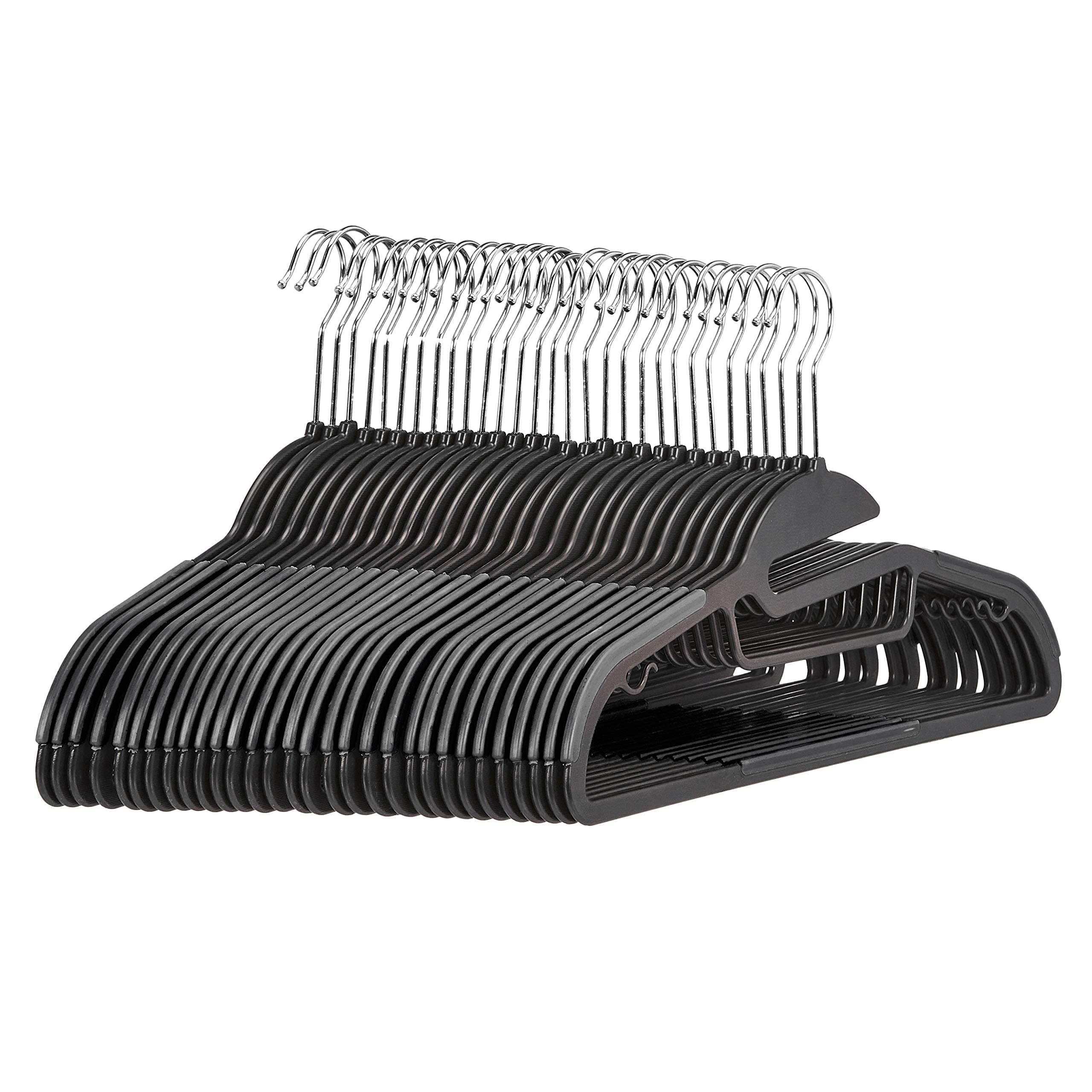 Amazon Basics Non-Slip Heavy Duty Plastic Hanger with Rubber and Horizontal Bar, Grey (30-Pack)