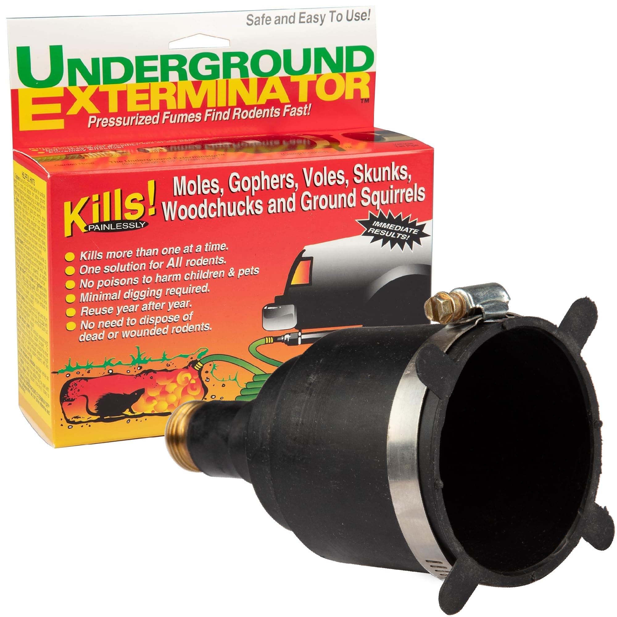 Underground Exterminator Pest Control Reusable Exhaust Pipe Attachment- Exterminates Gophers, Moles, Skunks, Voles and All Outdoor Underground Pests Humanely with Exhaust from Cars