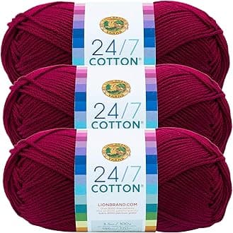 (3 Pack) Lion Brand Yarn 761-144 24-7 Cotton Yarn, Magenta