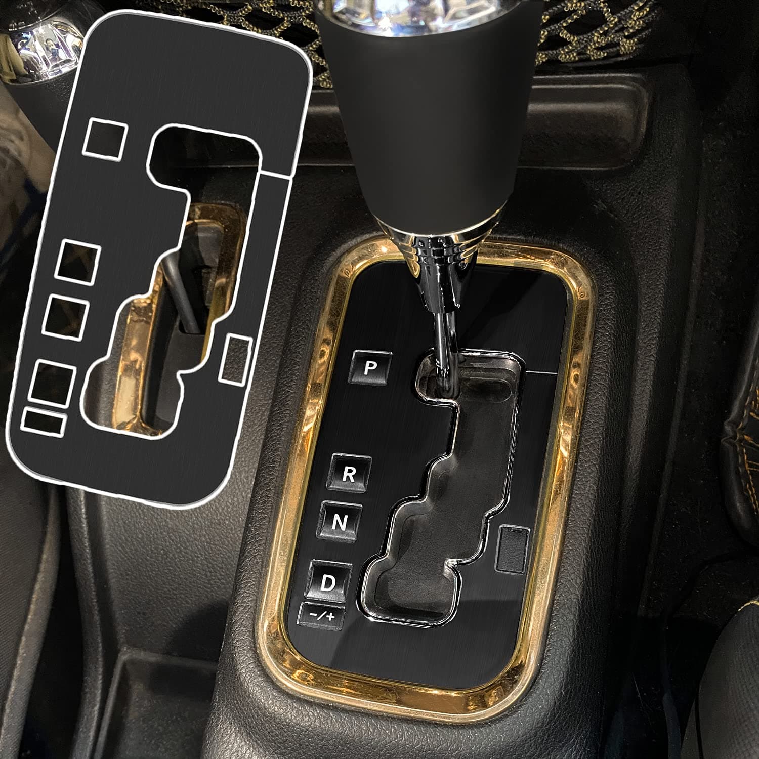 MOEBULB Gear Shift Box Frame Cover Trim Sticker Compatible with Jeep Wrangler Aluminum Inner Accessories Protection 2012-2018 (Black)