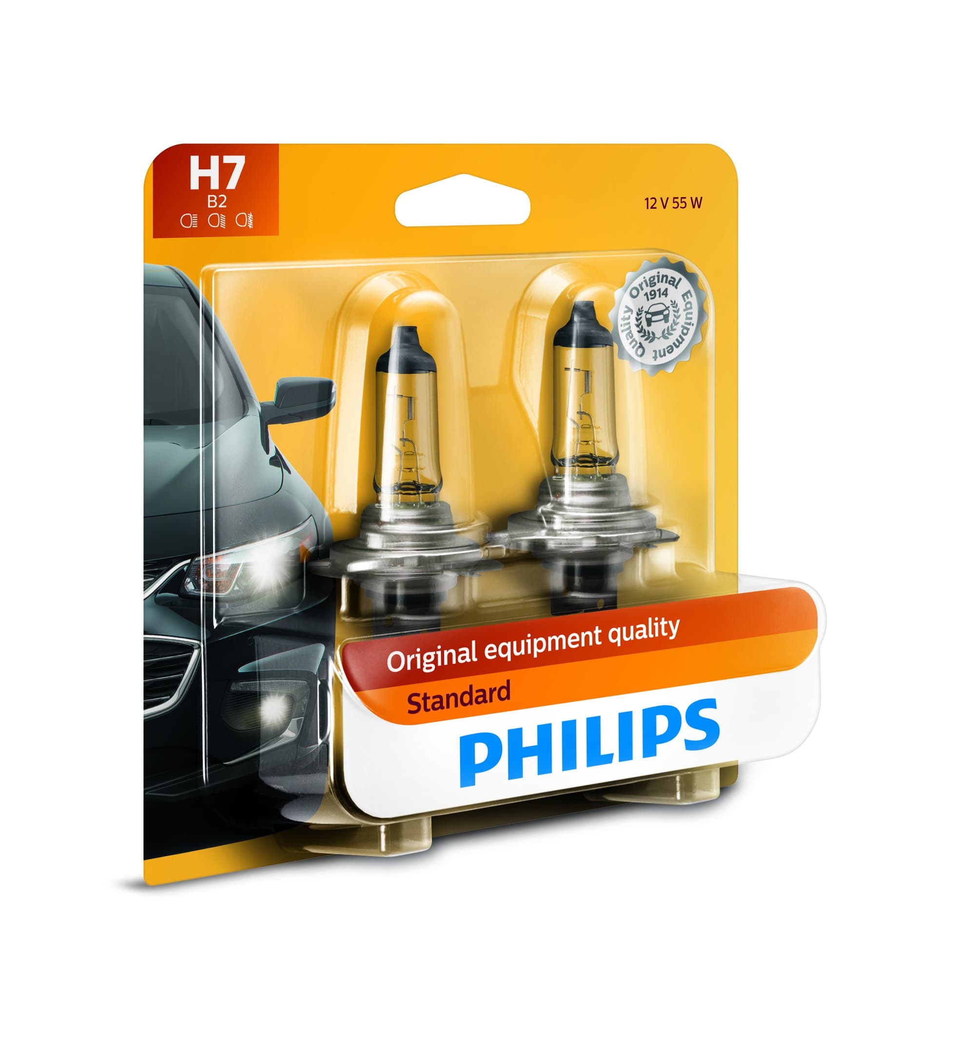 Philips Automotive Lighting H7 Standard Halogen Replacement Headlight Bulbs, 2 Pack