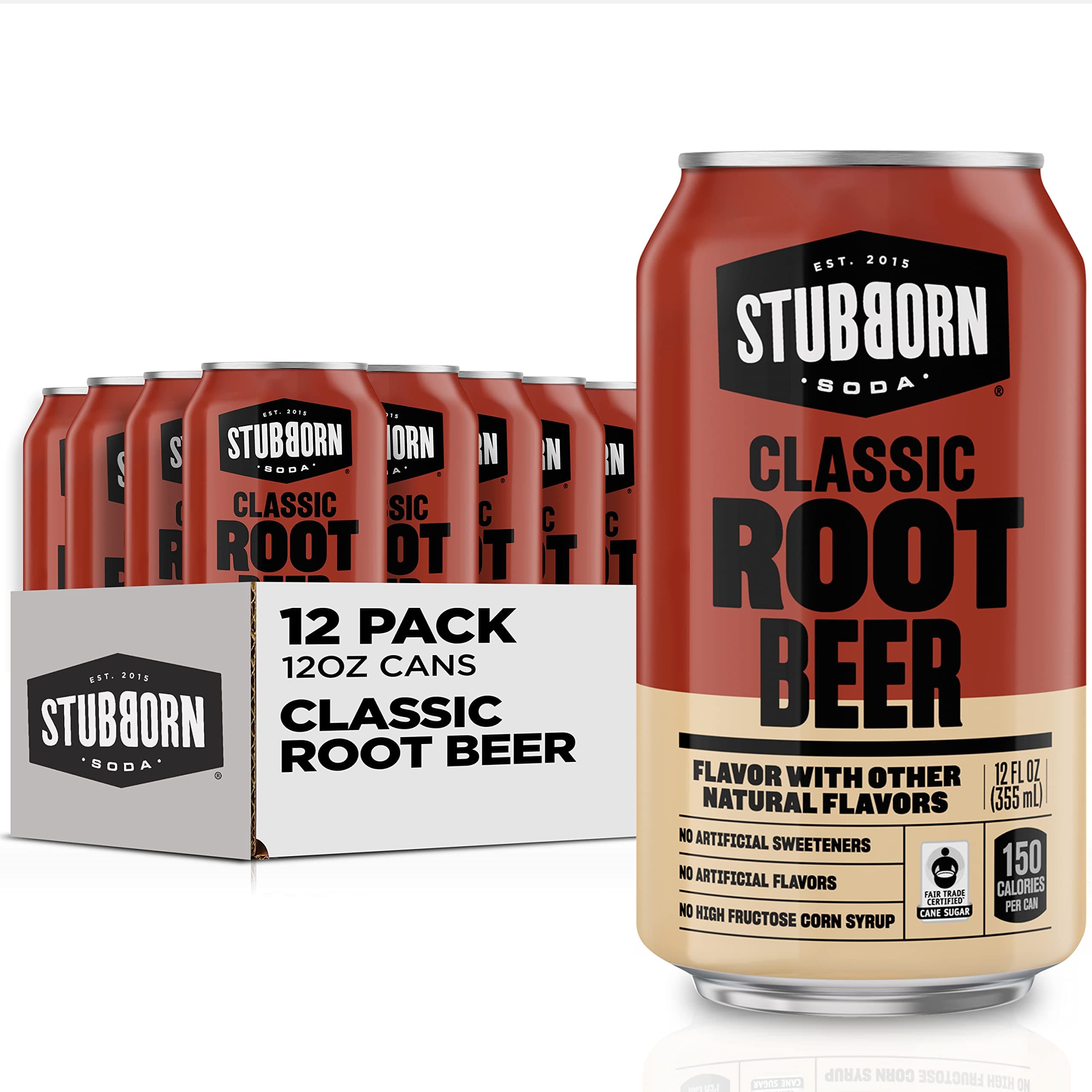 Stubborn Soda, Classic Root Beer, 12 Fl Oz Cans (Pack of 12)