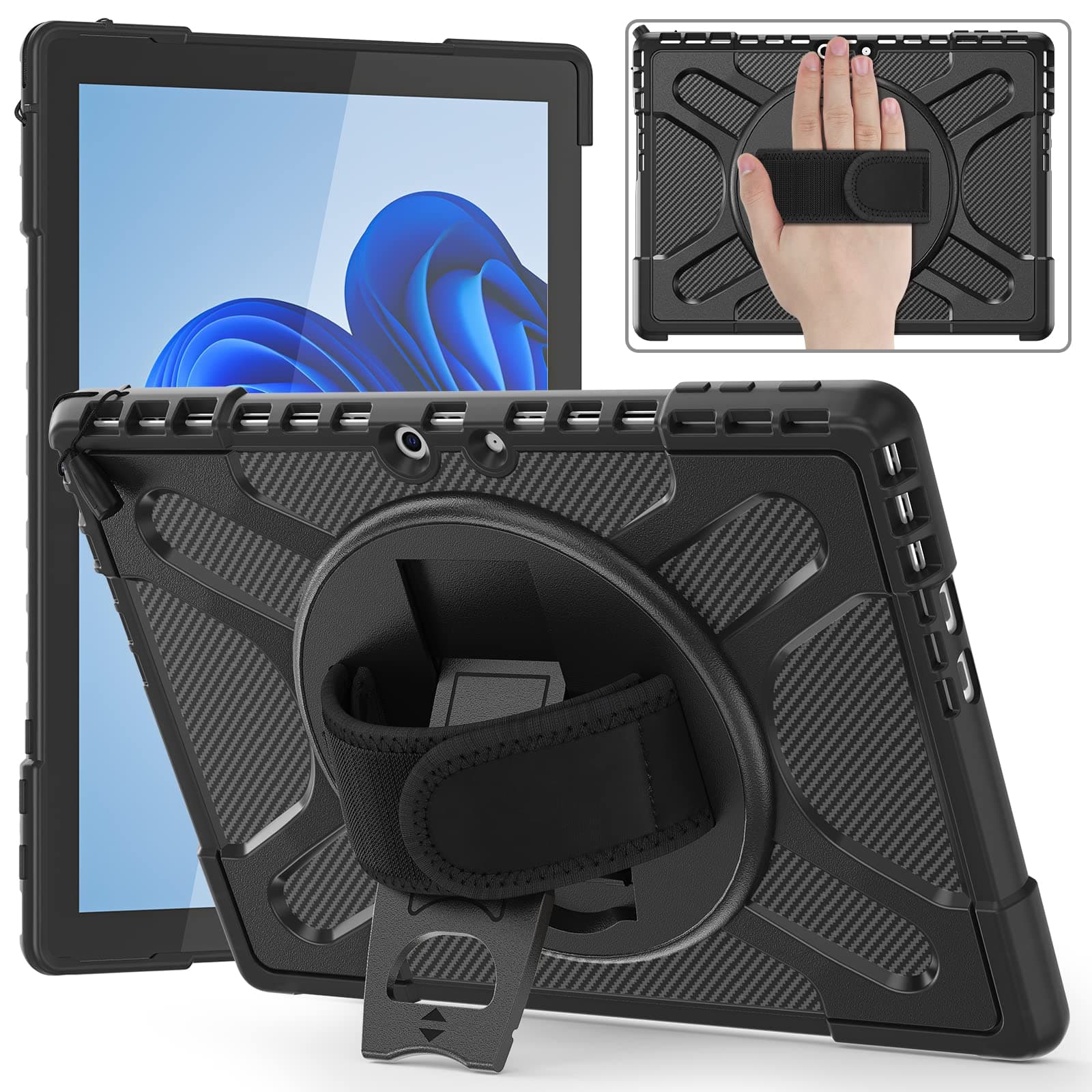 ZenRich Rugged Case for Microsoft Surface Pro 11/10/ 9 (13-inch, 2024/2022), Shockproof Case for Surface Pro 11/10/ 9 with 360°Rotating Kickstand & Hand Strap, Compatible with Type Cover Keyboard