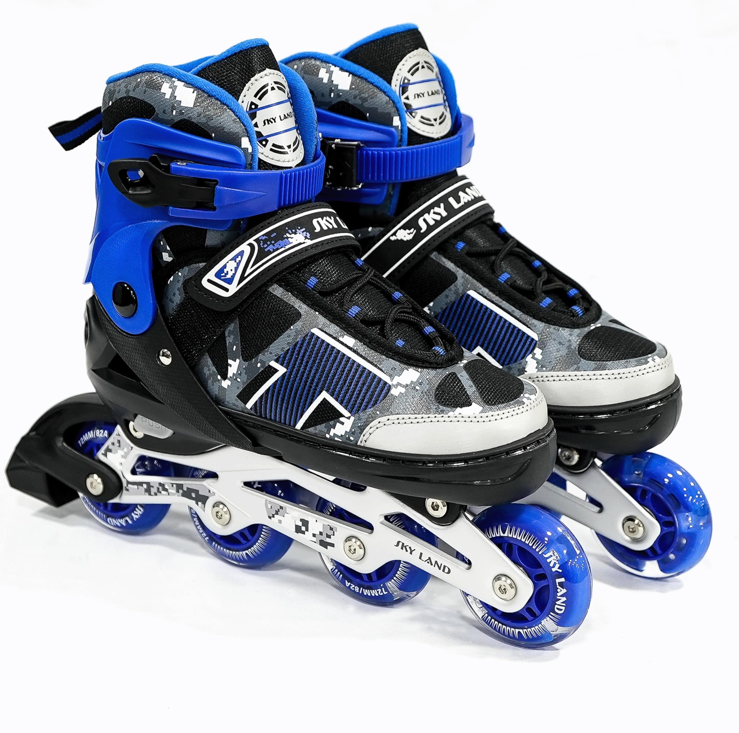 SKY LAND Professional Inline Skates with 8 Illuminated Wheels - Comfortable Roller Skates for Kids And Teens-Blue