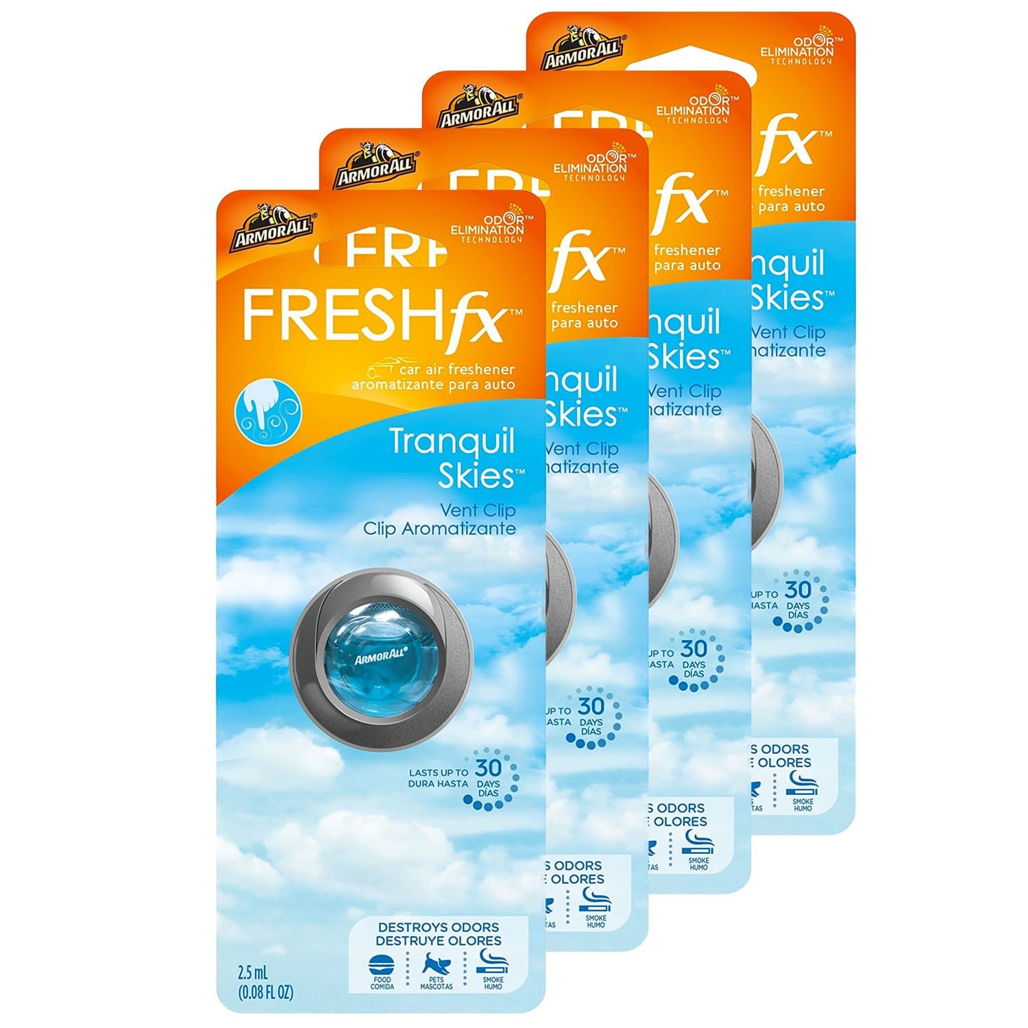 Armor All 18547-4PK .8 fl. oz 4 Pack FRESHfx Car Air Freshener Vent Clip (Tranquil Skies, 0.08 Fluid Ounces)
