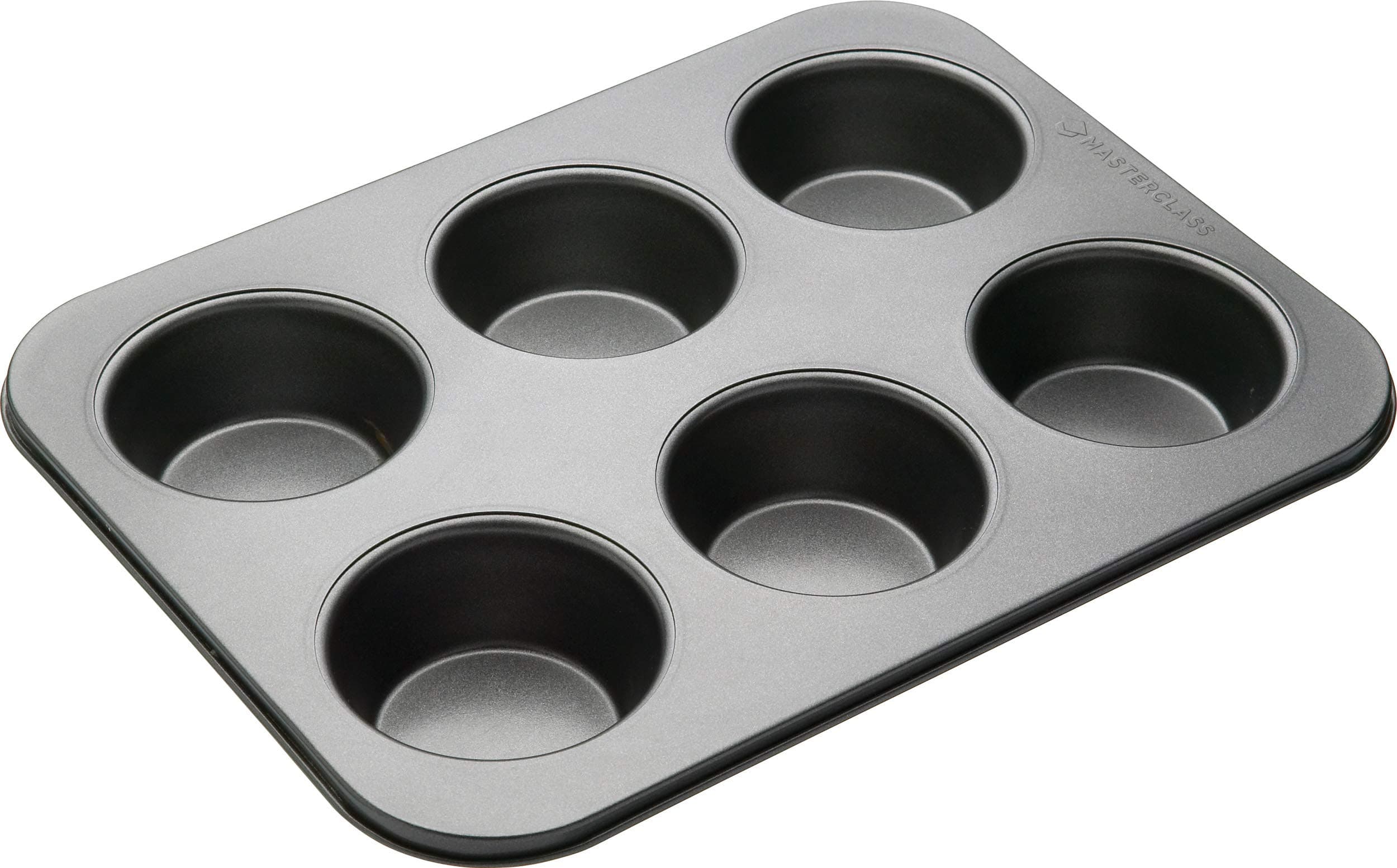 MasterClass Deep Muffin Tray/Yorkshire Pudding Tin, 6 Hole Mould with PTFE, PFOA and BPA Free Non Stick, Robust 1 mm Carbon Steel, Grey, 35 x 26cm