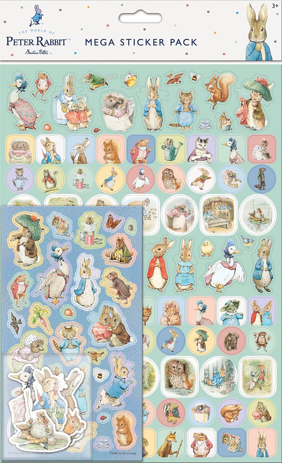 Peter Rabbit Mega Sticker Pack | Three Types of Stickers (Around 130 Total) | Reusable on Non-Porous Surfaces, Blue