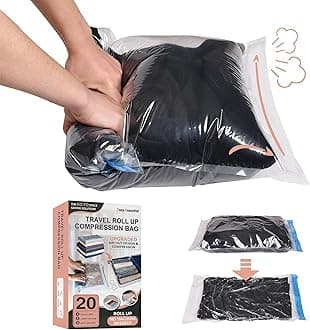 20 Travel Compression Bags Vacuum Packing, Space Saver Bags for Luggage, Cruise Ship Essentials (8 Large, 8 Medium, 4 Small Roll-Up)