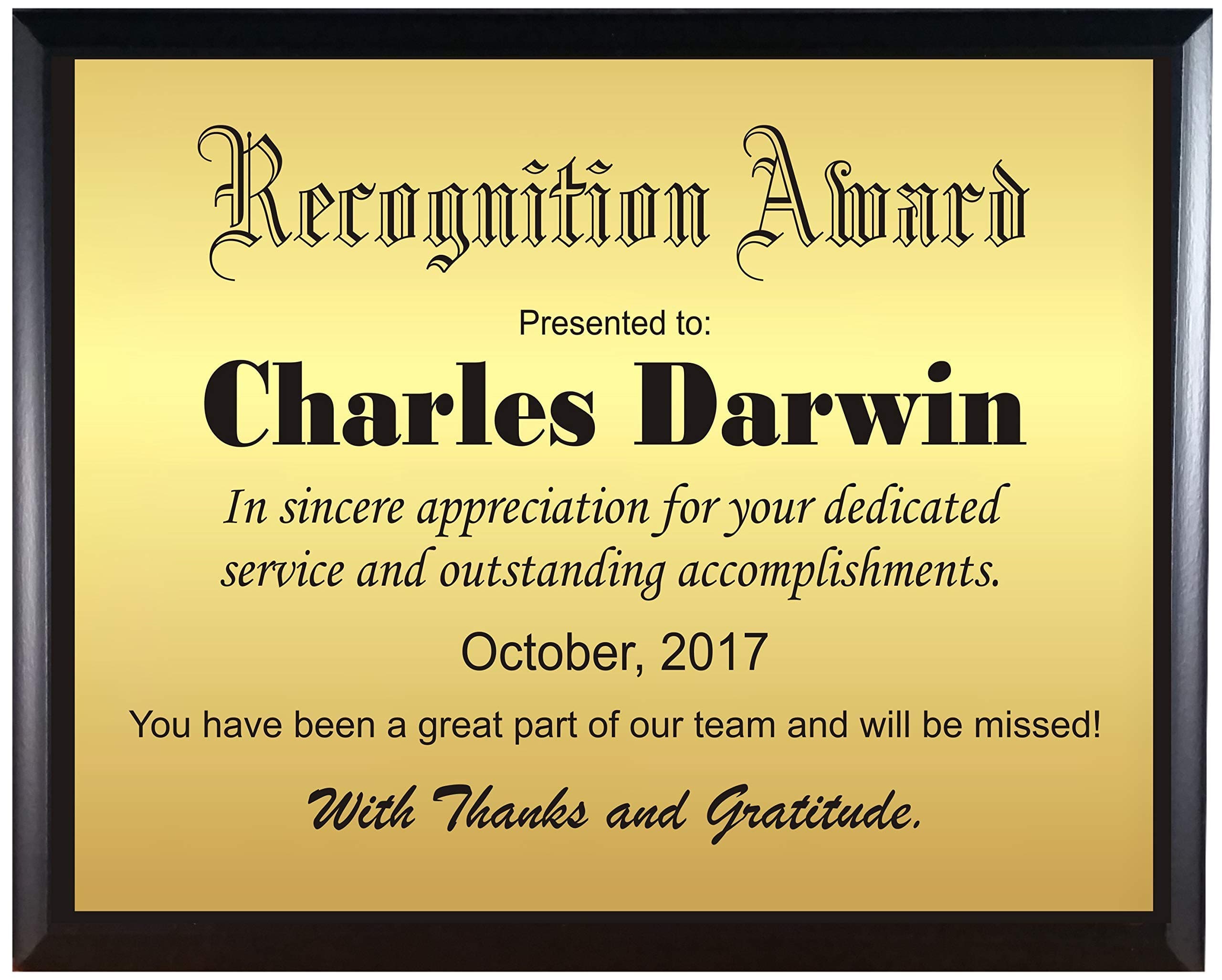 Recognition Plaque/Award - Customized to Your Specifications - Laser Engraved 8x10 - H