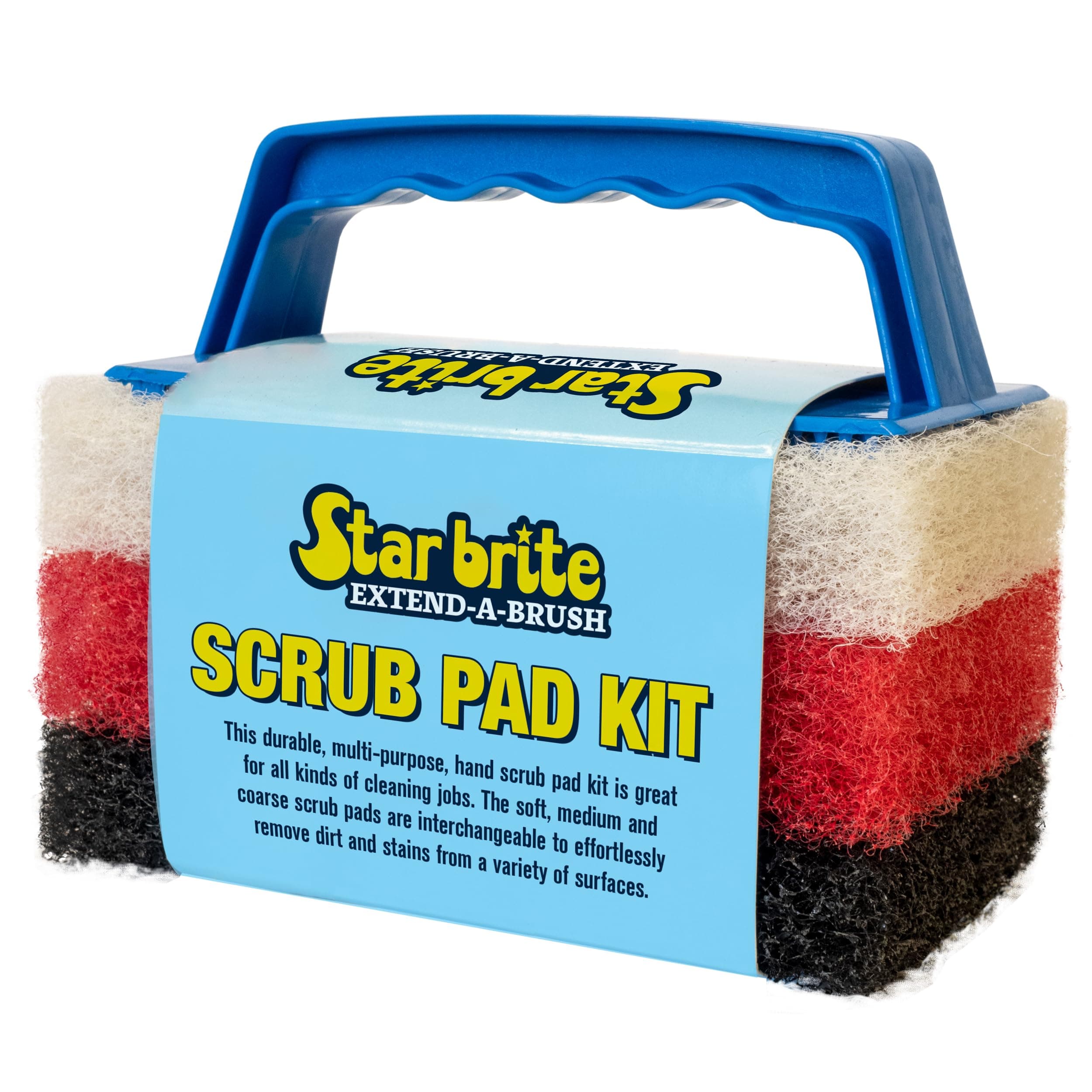 STAR BRITE Scrub Pad Kit - 3 Different Textured Scouring Pads & Interchangeable Handle (040023PW)