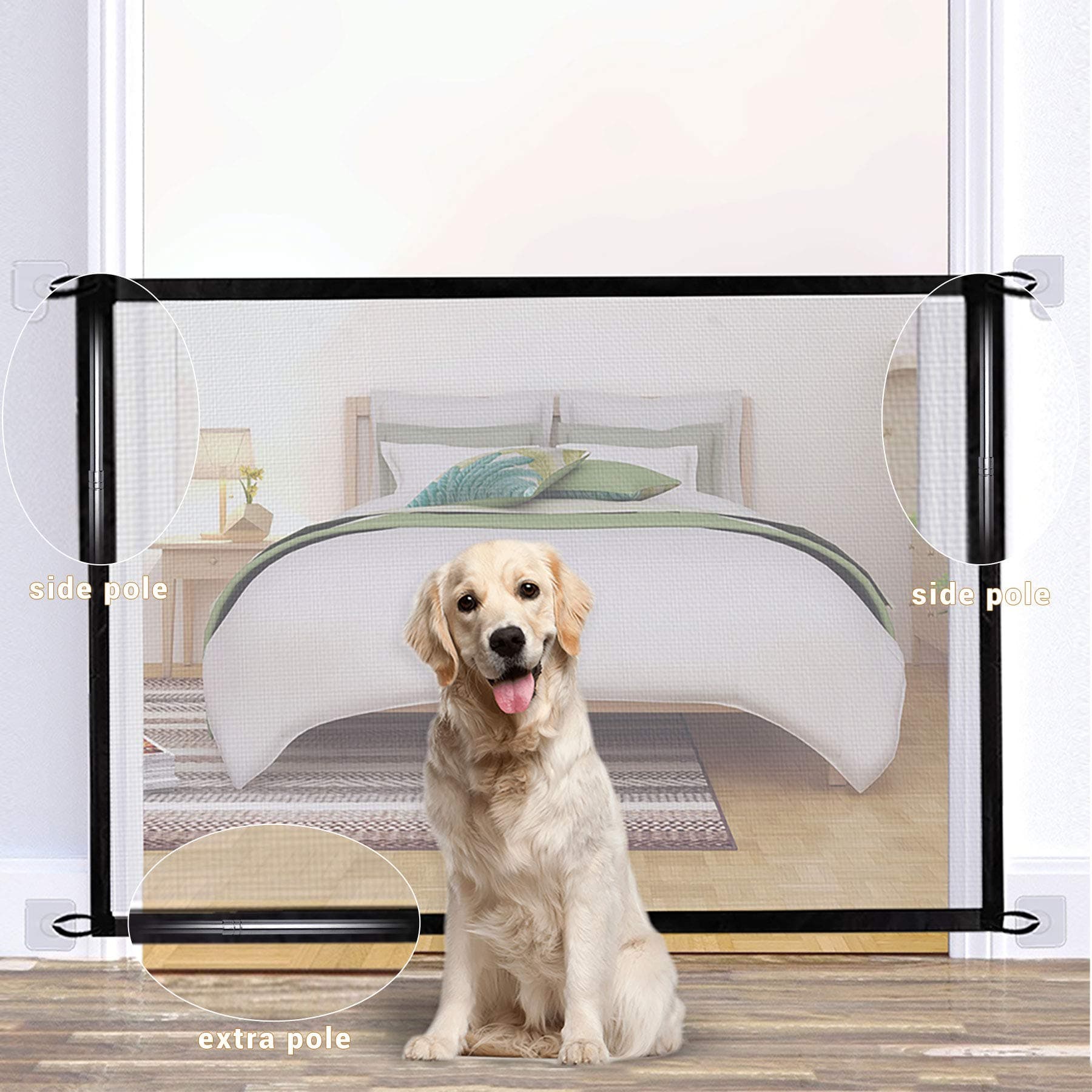 U-picks Magic Gates for Dogs, Portable Mesh Gate with Three Poles Stair Gate Safety Gate for Pets and Babies - 110x72cm