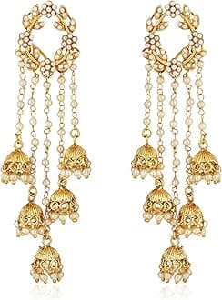 Gold Plated Stylish Pearl Jhumka Jhumki Traditional Earrings for Women and Girls (Golden) (8630er)