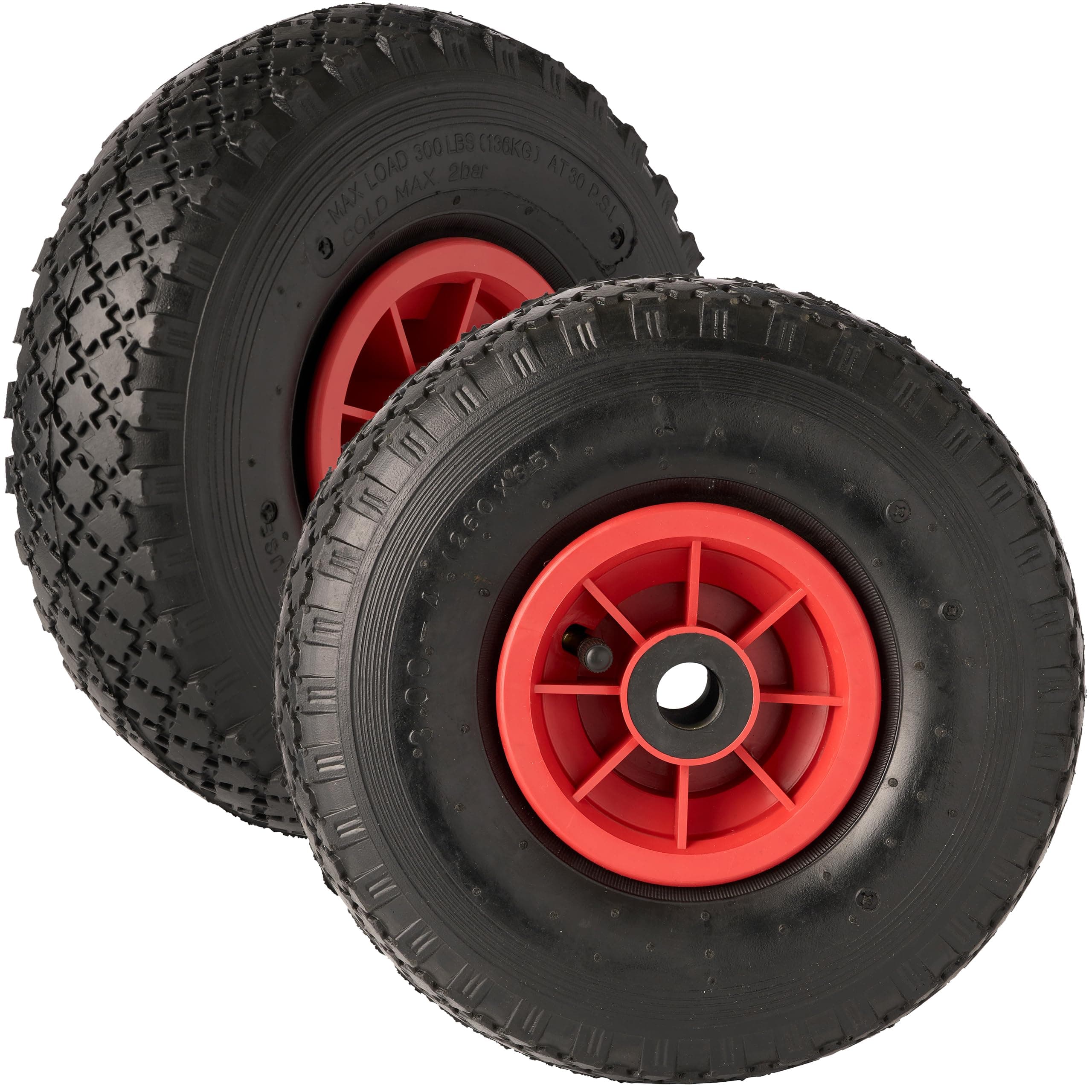 Keypak 2 x 10" Pneumatic Tyre 3.00-4, Pack of 2 Replacement Wheels for Wheelbarrow Sack Truck Hand Trolley Cart Trailer, 20mm Bore, 272kg Total Load Capacity (No Bearings)