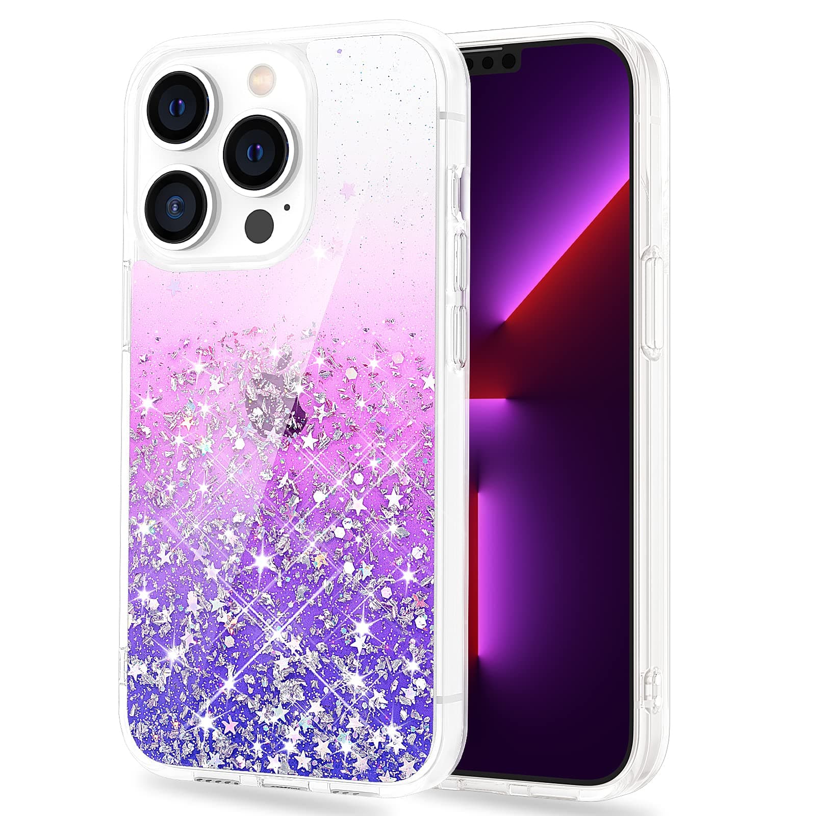 Caka for iPhone 13 Pro Max Case Glitter Crystal Sparkle Bling Case for Girls Women Sparkly Anti-Scratch Shockproof Protective Phone Case Cover for iPhone 13 Pro Max 6.7 inch (Gradient Pink Purple)