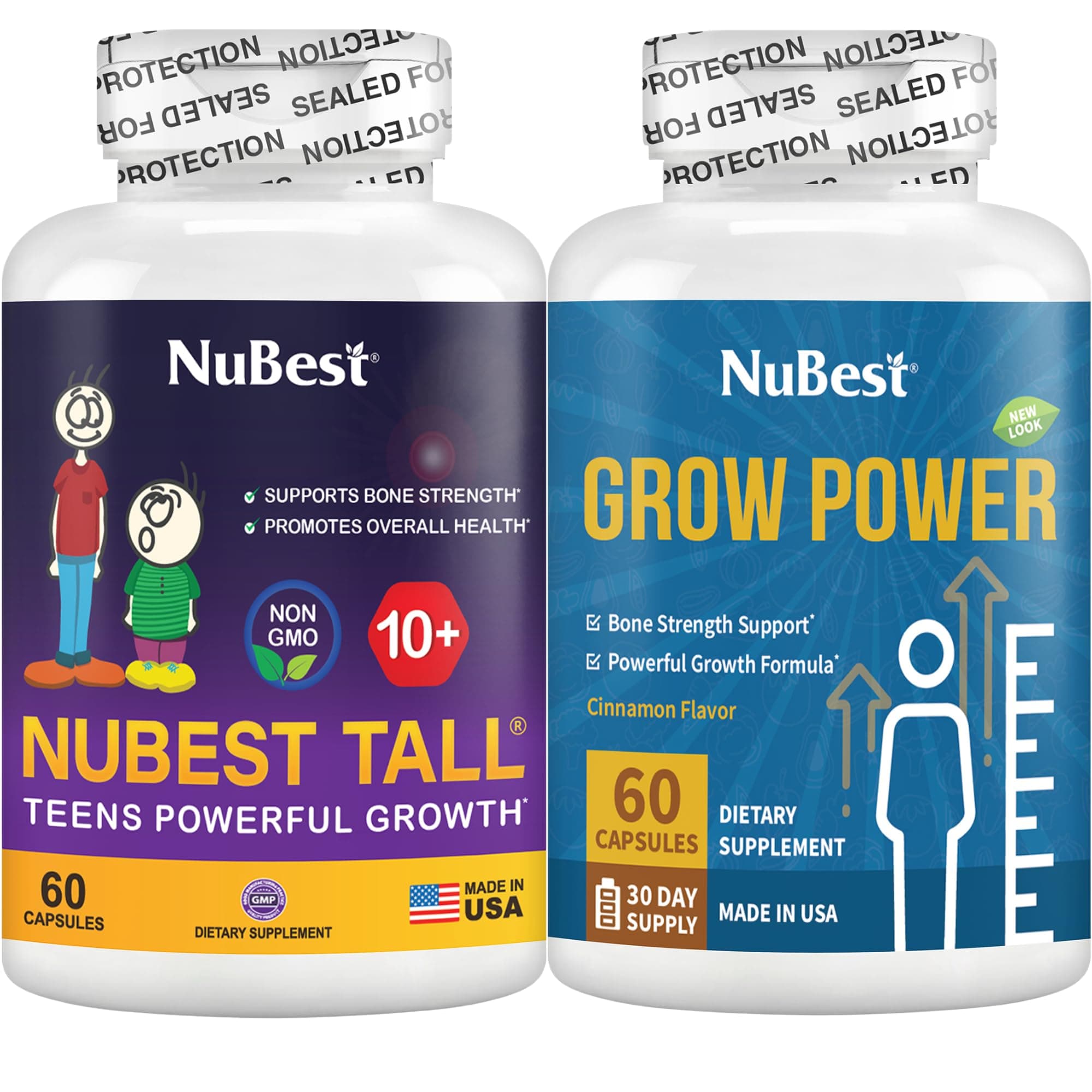 Bundle Tall 10+ & Grow Power | Growth Support for Age 10+ & Teens | Calcium, Vitamins D3, K2, Collagen & Herbs | Bone Strength, Focus & Development