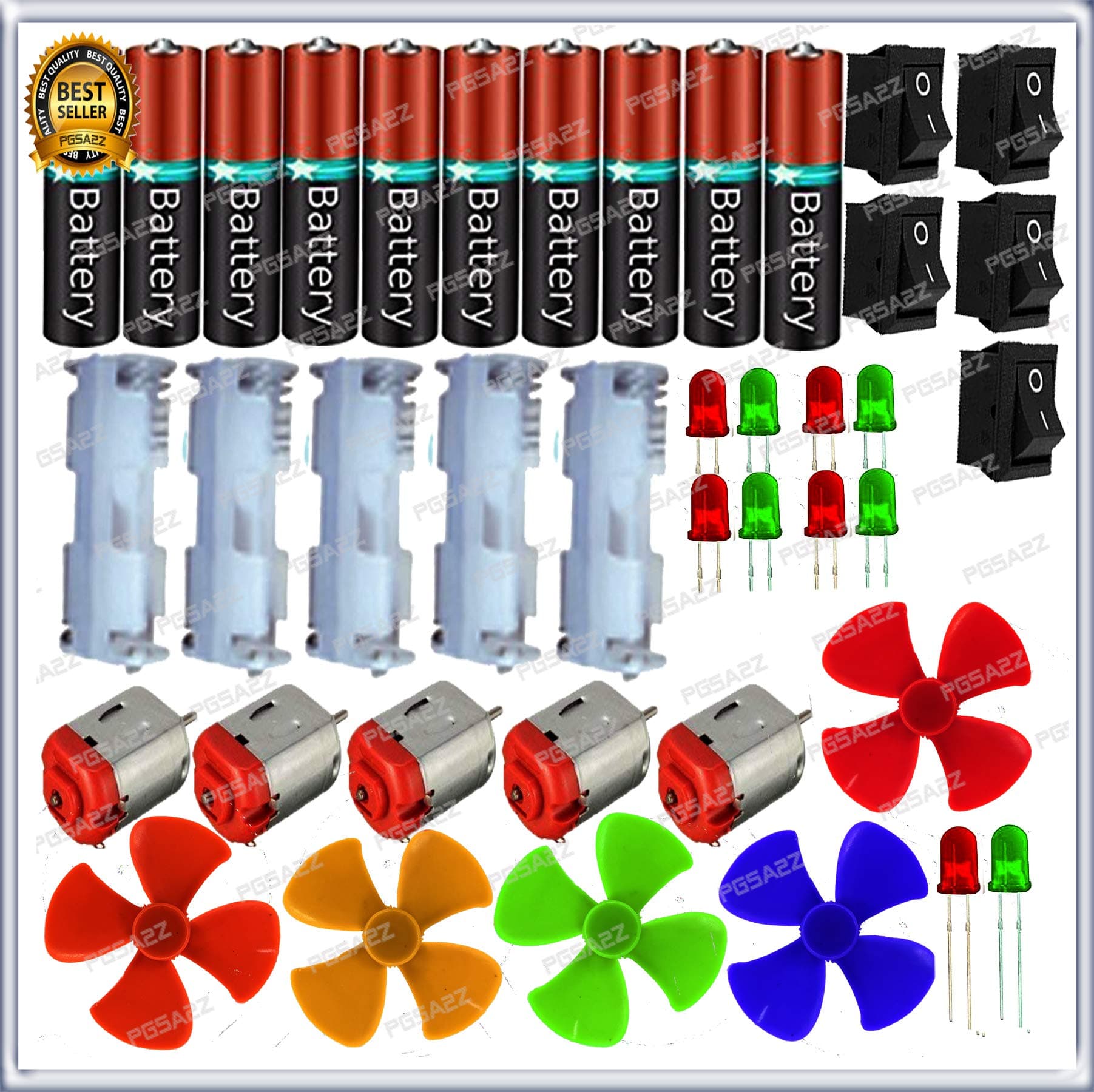 gka2z diy science projects kit dc motor, fan, led, switch, aa cell and holder (5pcs each) with instruction manual-Black