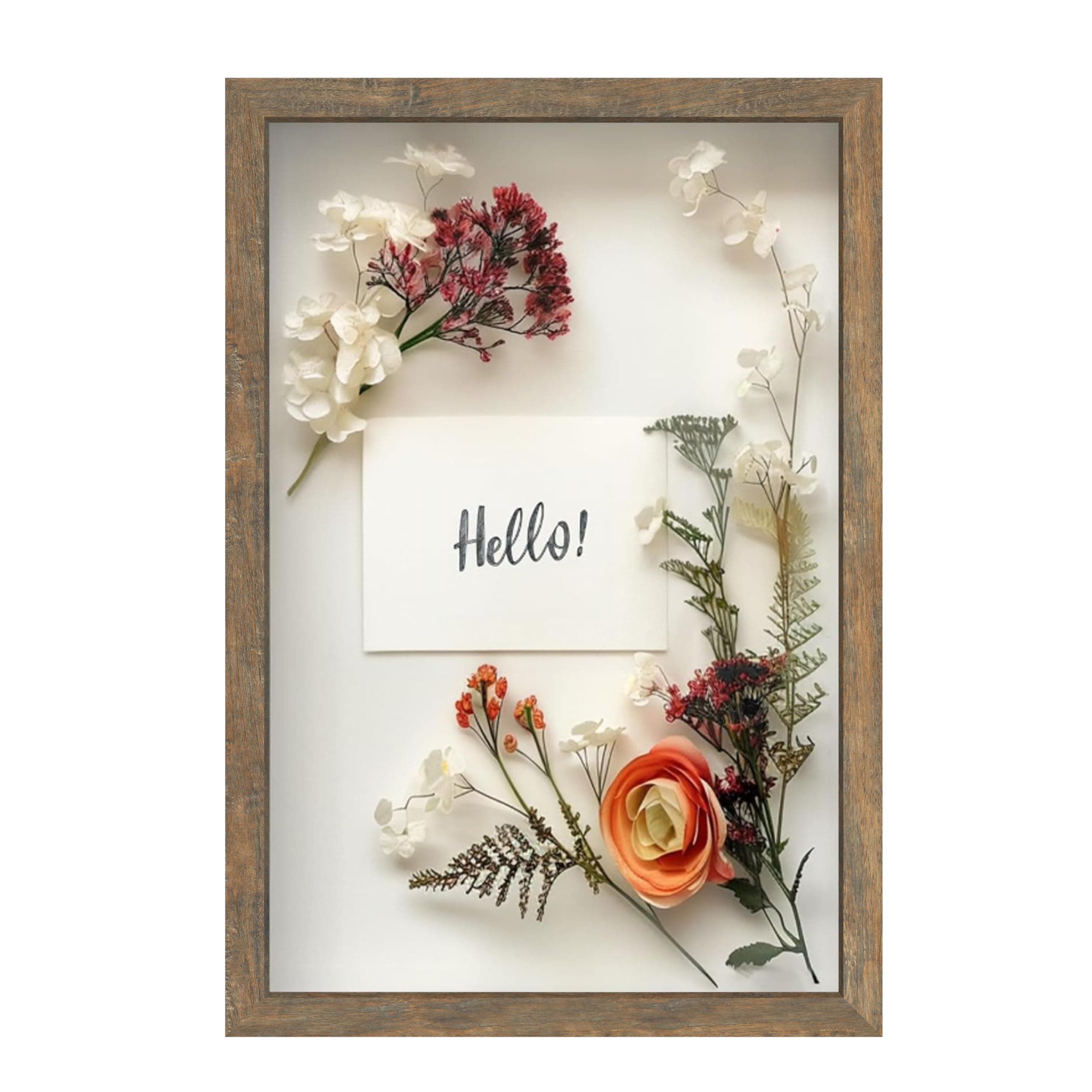 FrameWorks 12" x 18" Brown Wooden Shadow Box Frame – Soft Felt Back, Tempered Glass, and Included Elegant White Ball Push Pins